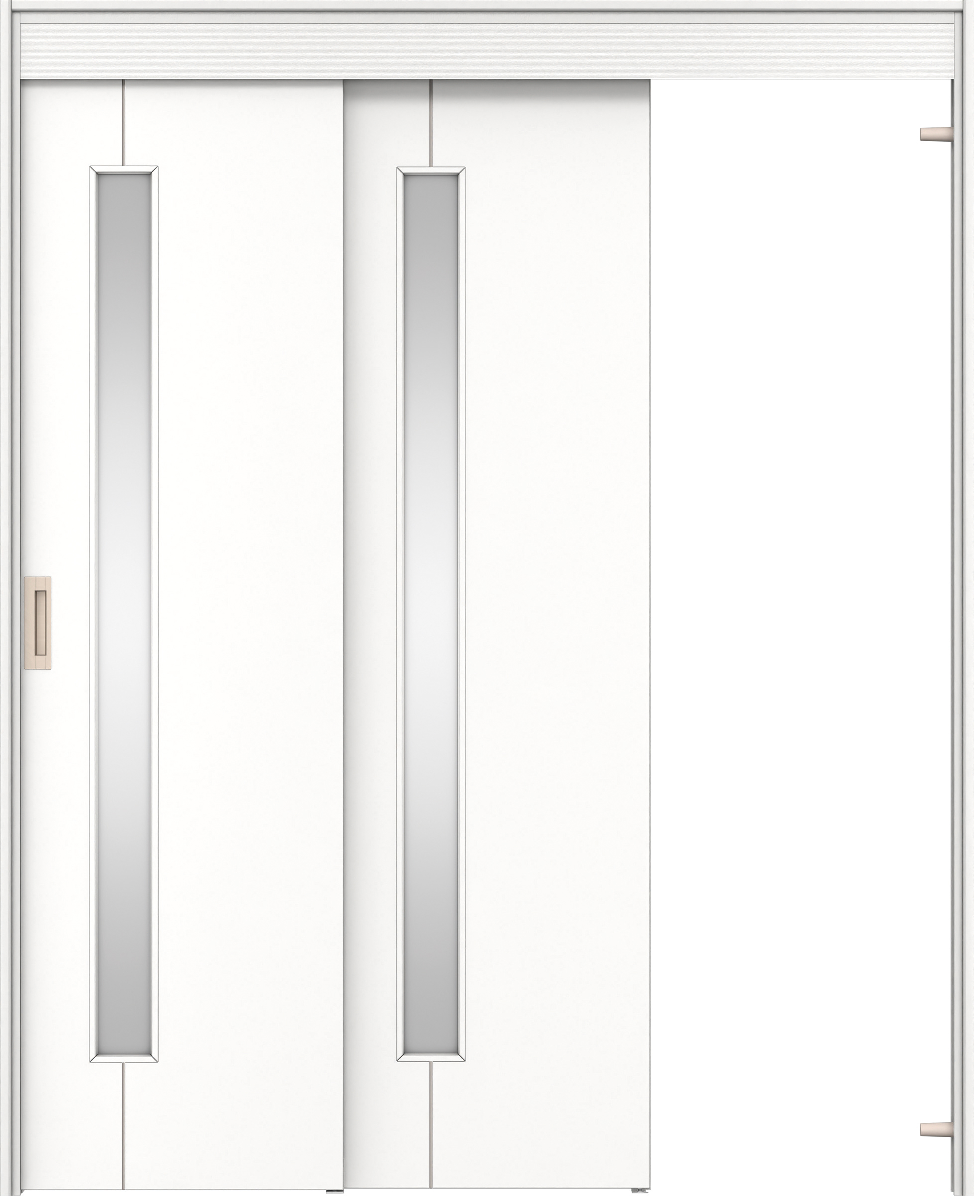 リビングドア　イエリア　機能ドア　２枚連動吊戸　扉セット　Ｄ４デザイン　１４５０幅用　２０００高　〈パウダーホワイト柄〉　右引　錠なし