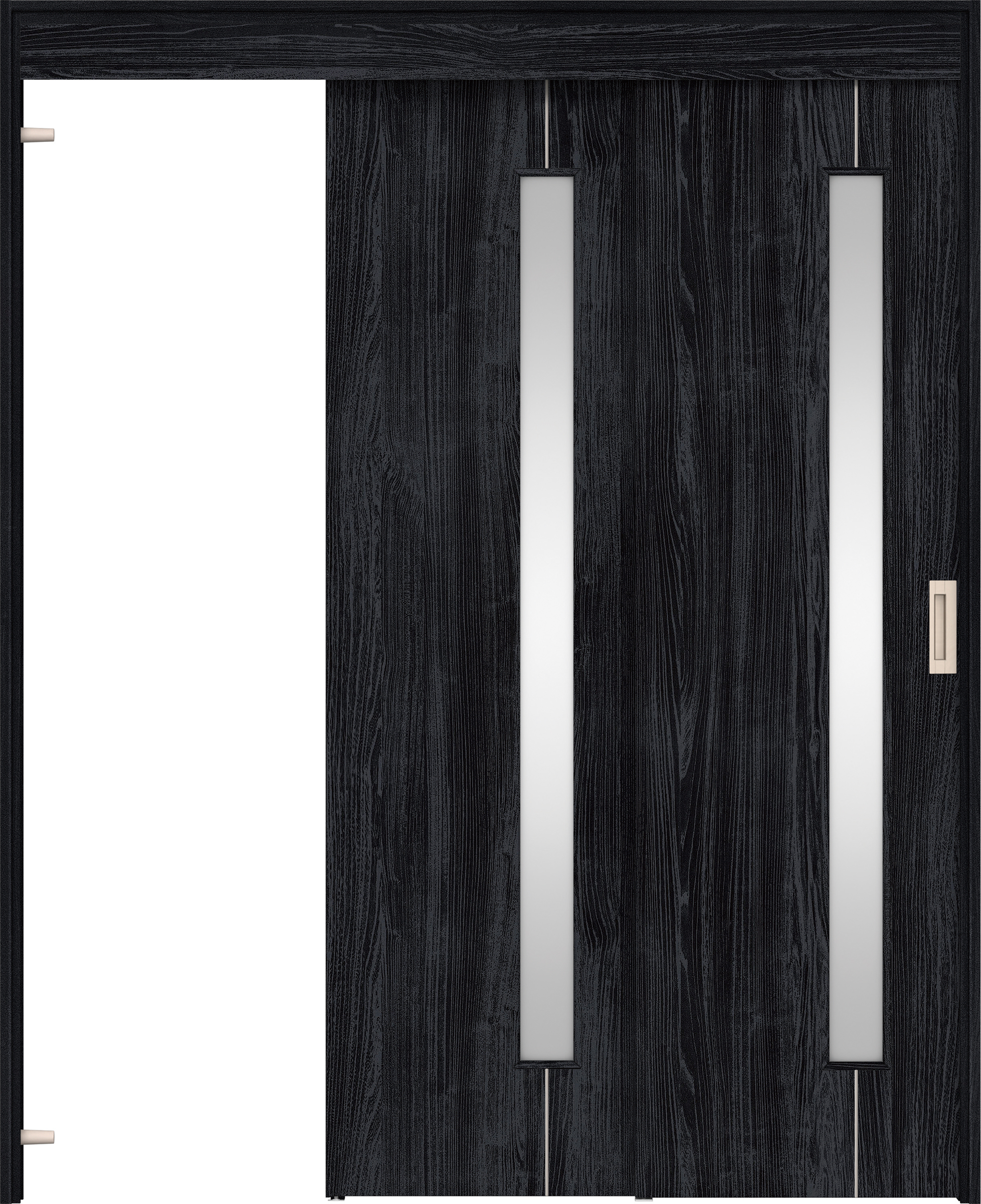 リビングドア　イエリア　機能ドア　２枚連動吊戸　扉セット　Ｄ４デザイン　１６４５幅用　２０００高　〈モスブラック柄〉　左引　錠なし