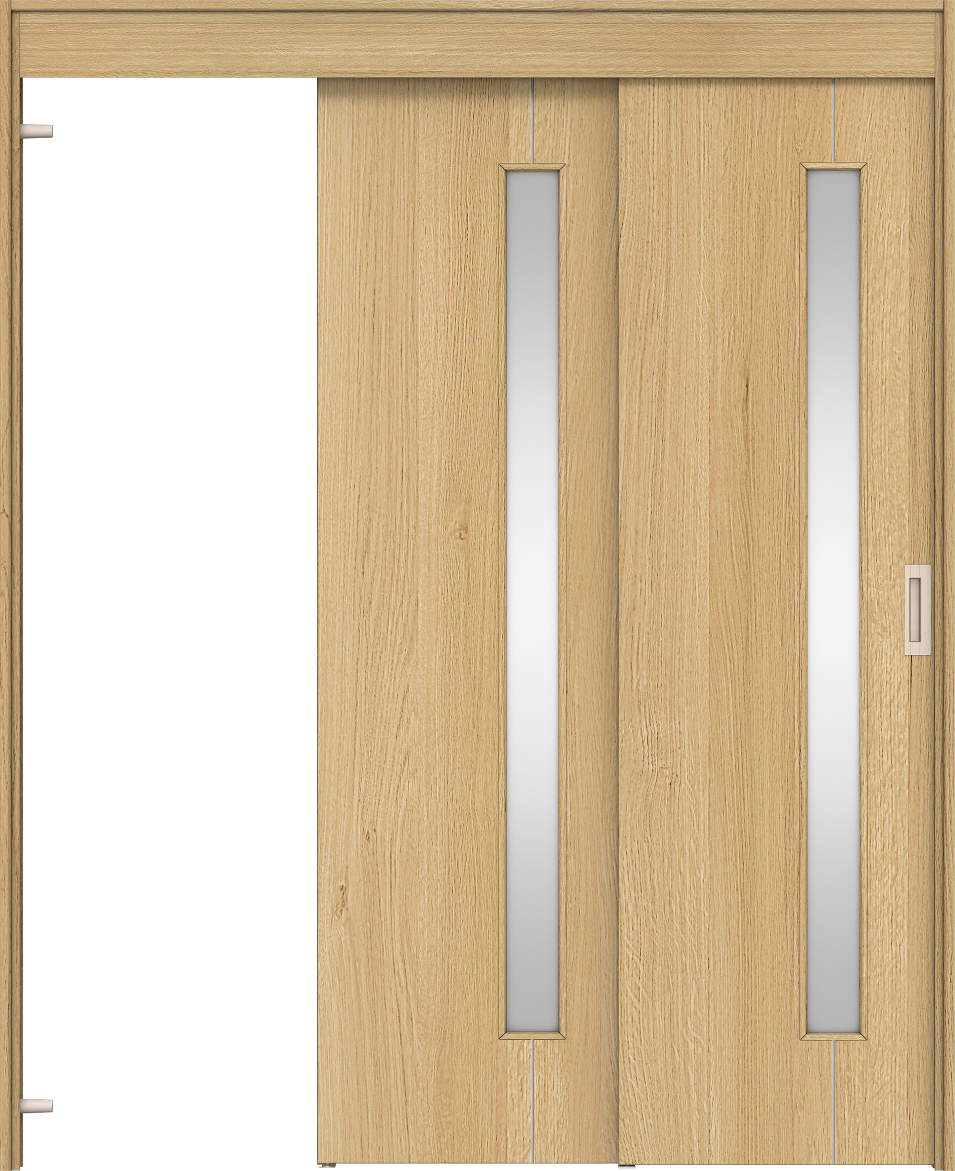 リビングドア　イエリア　機能ドア　２枚連動吊戸　扉セット　Ｄ４デザイン　１４５０幅用　２０００高　〈ライトオーカー柄〉　左引　錠なし