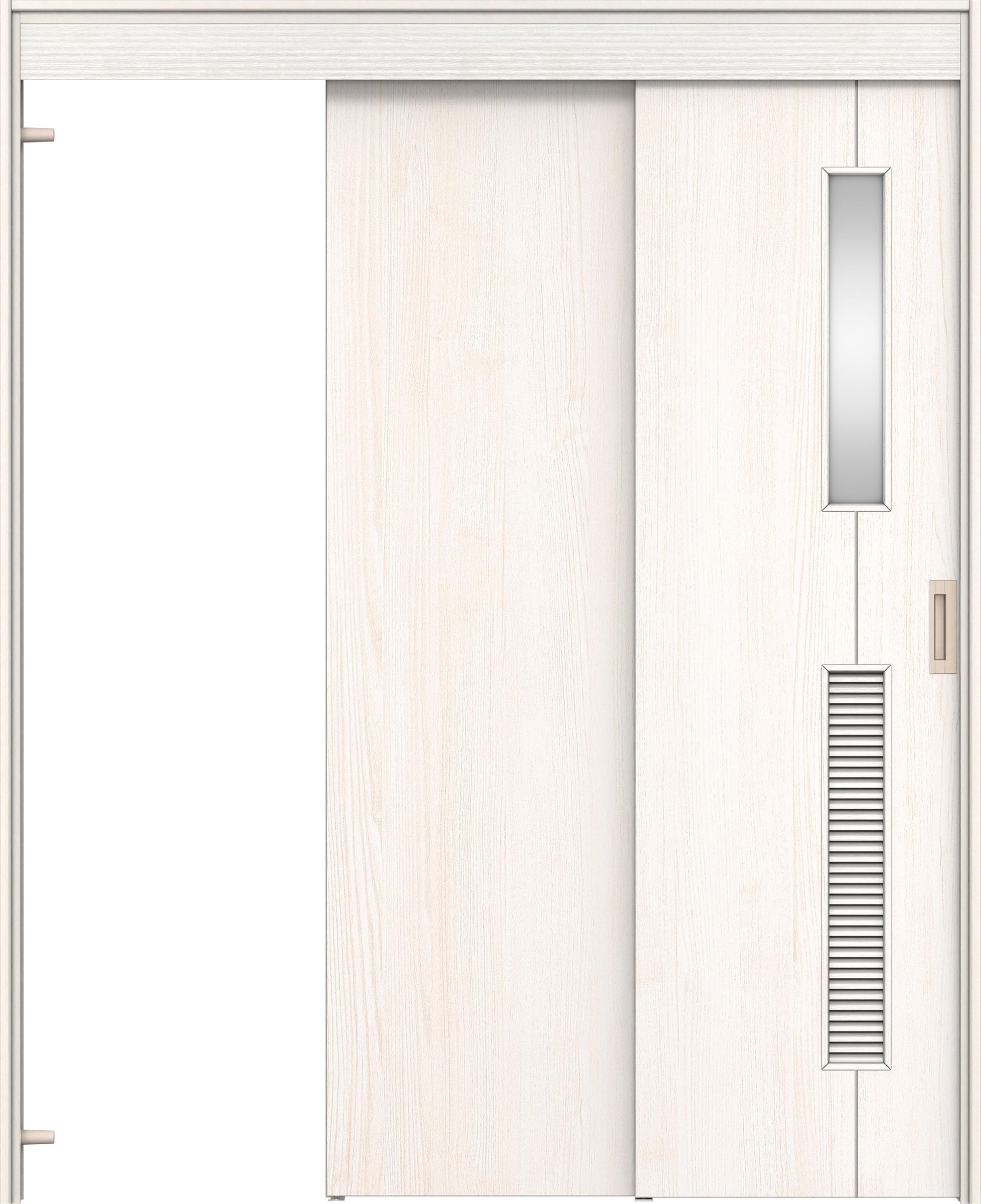 リビングドア　イエリア　機能ドア　２枚連動吊戸　扉セット　Ｄ６デザイン　１４５０幅用　２０００高　〈ネオホワイト柄〉　左引　錠なし