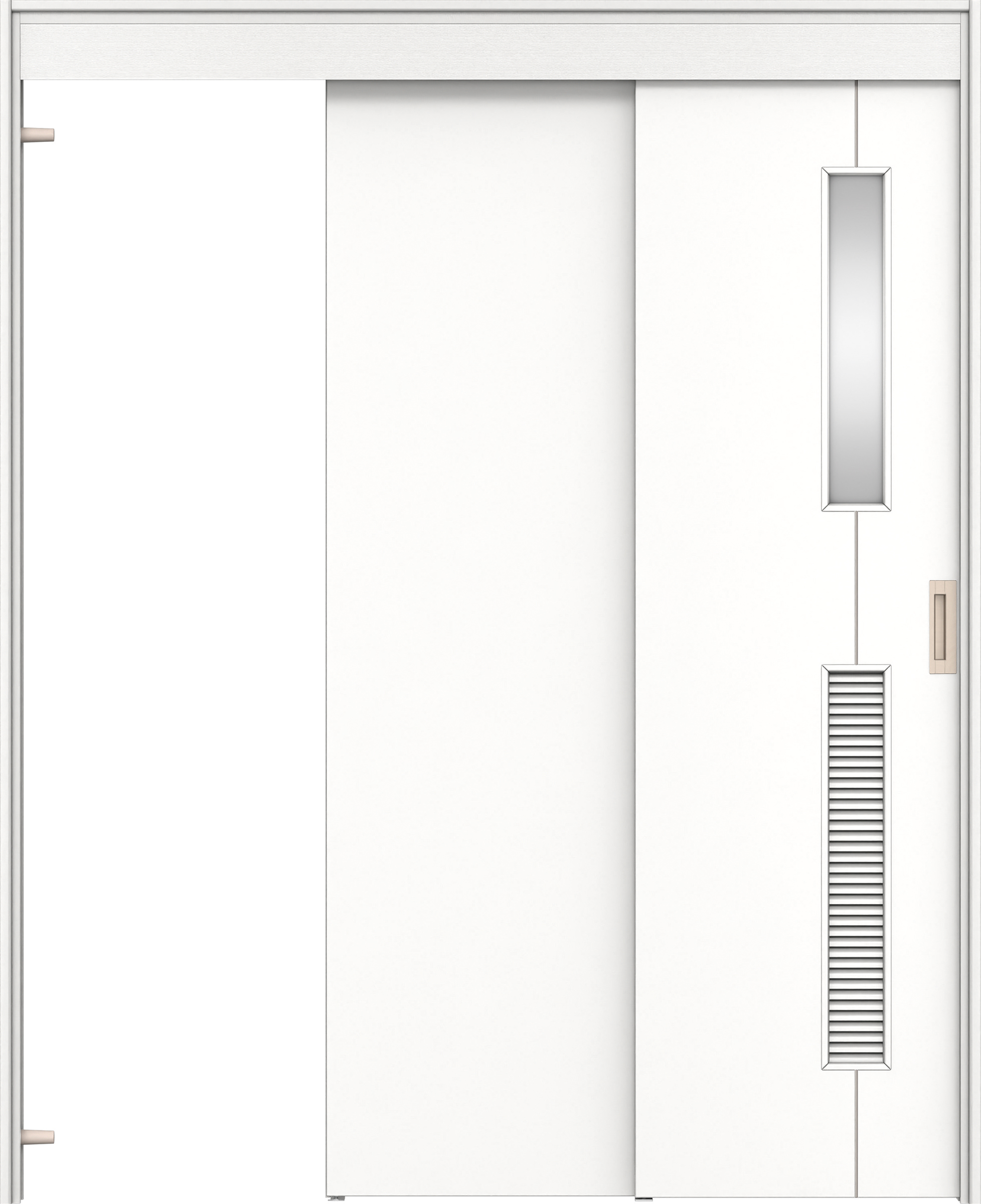 リビングドア　イエリア　機能ドア　２枚連動吊戸　扉セット　Ｄ６デザイン　１４５０幅用　２０００高　〈パウダーホワイト柄〉　左引　錠なし