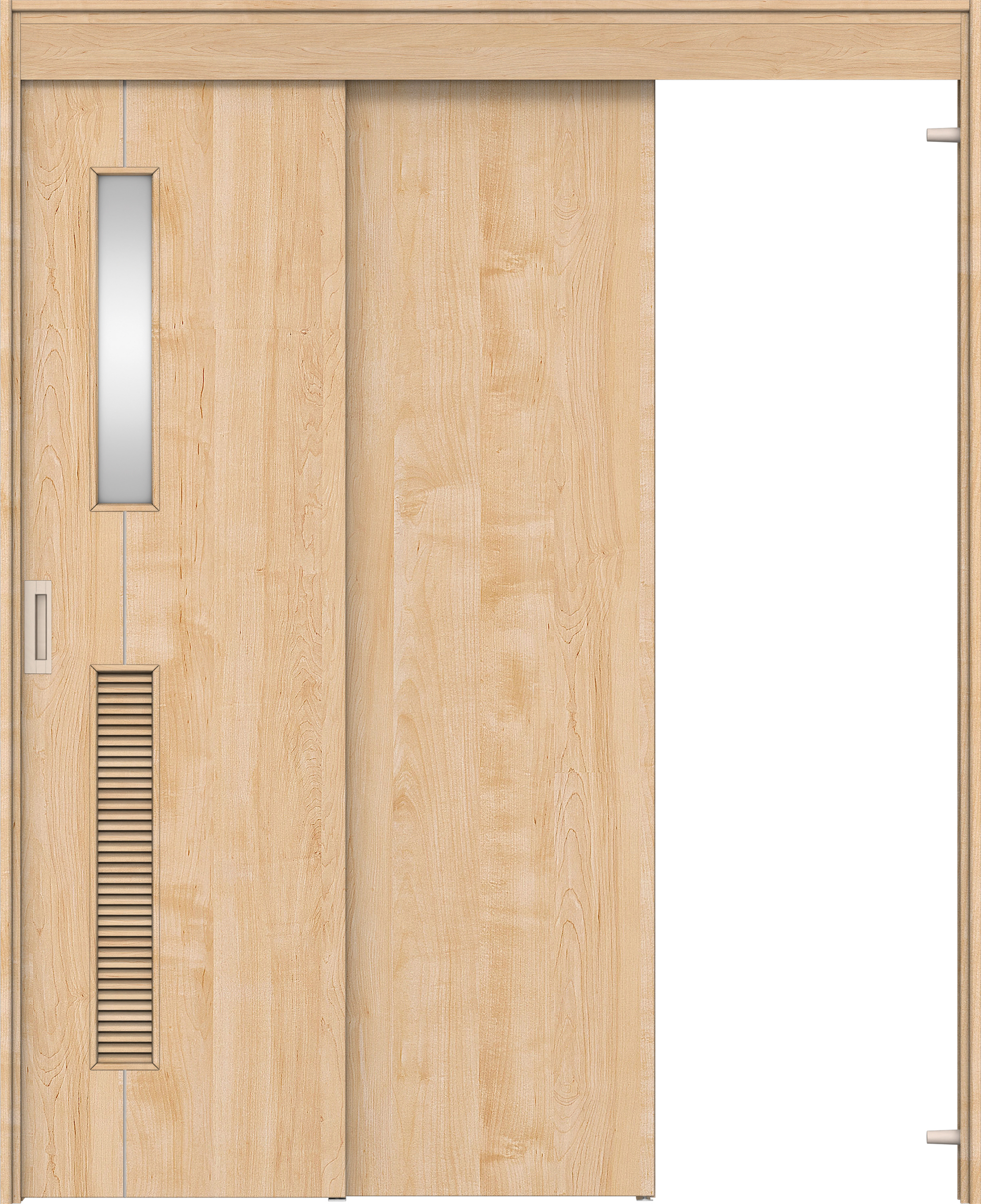 リビングドア　イエリア　機能ドア　２枚連動吊戸　扉セット　Ｄ６デザイン　１６４５幅用　２０００高　〈ミルベージュ柄〉　右引　錠なし