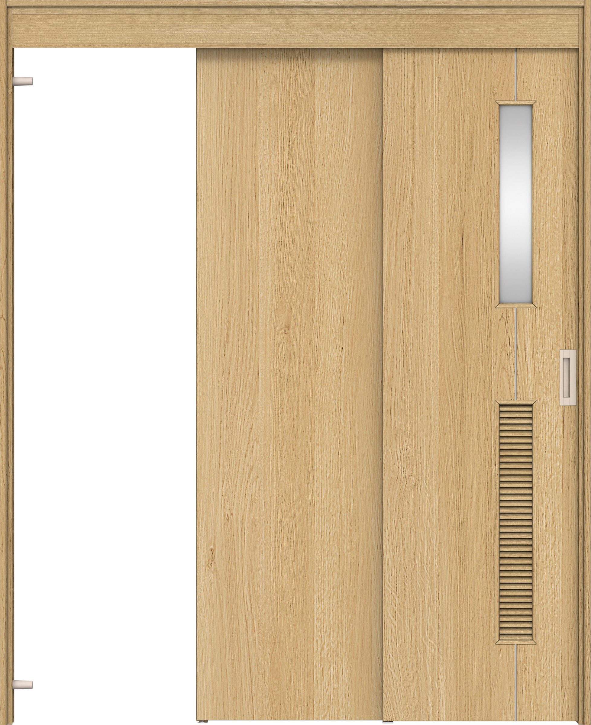 リビングドア　イエリア　機能ドア　２枚連動吊戸　扉セット　Ｄ６デザイン　１６４５幅用　２０００高　〈ライトオーカー柄〉　左引　錠なし