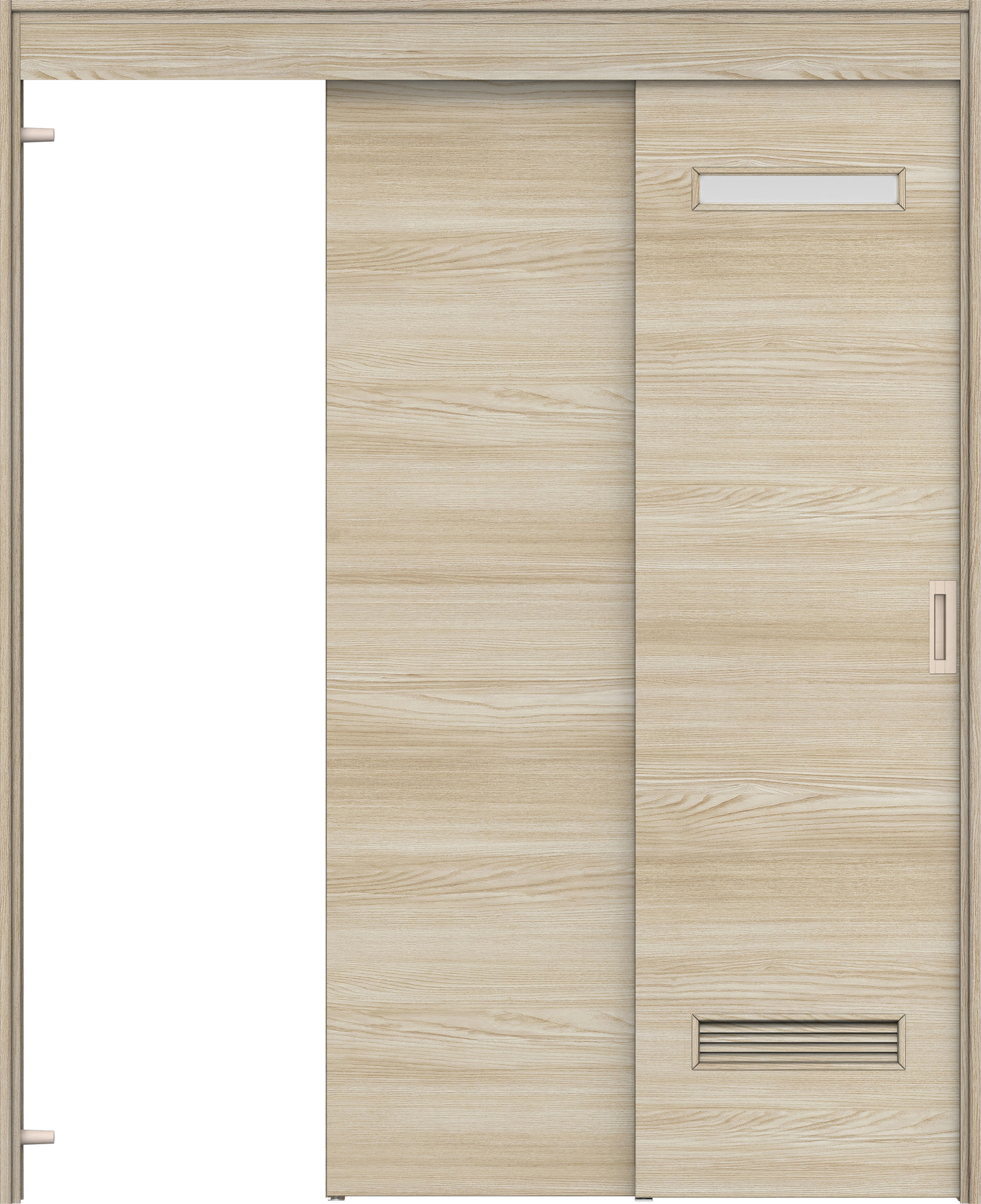 リビングドア　イエリア　機能ドア　２枚連動吊戸　扉セット　Ｙ８デザイン　１４５０幅用　２０００高　〈ソフトグレージュ柄〉　左引　錠なし