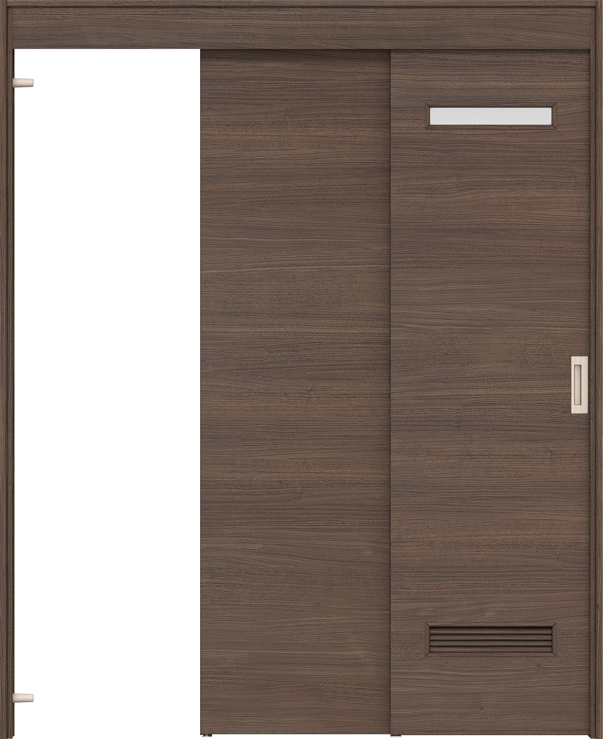 リビングドア　イエリア　機能ドア　２枚連動吊戸　扉セット　Ｙ８デザイン　１６４５幅用　２０００高　〈ダルブラウン柄〉　左引　錠なし