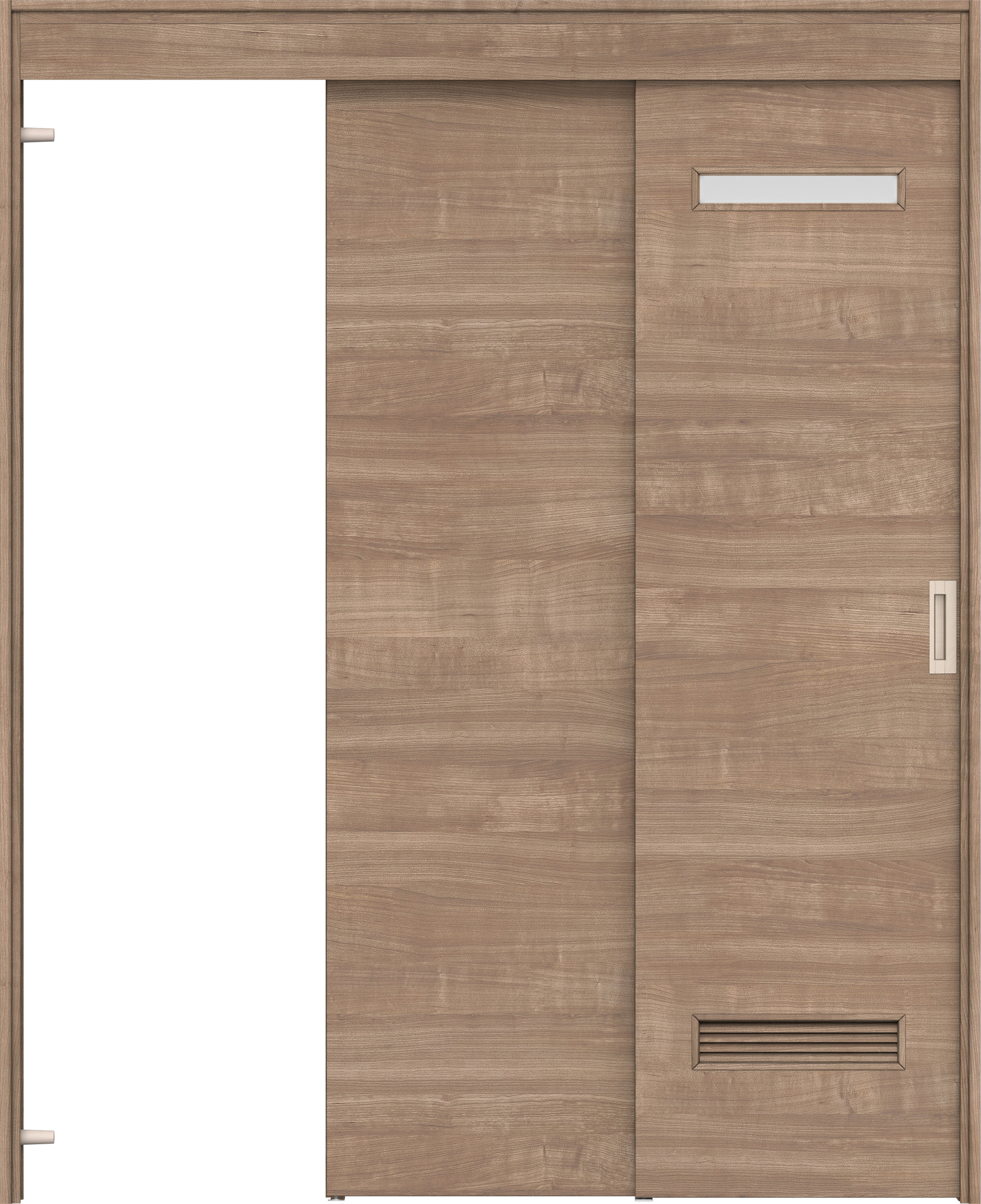 リビングドア　イエリア　機能ドア　２枚連動吊戸　扉セット　Ｙ８デザイン　１６４５幅用　２０００高　〈トープグレー柄〉　左引　錠なし