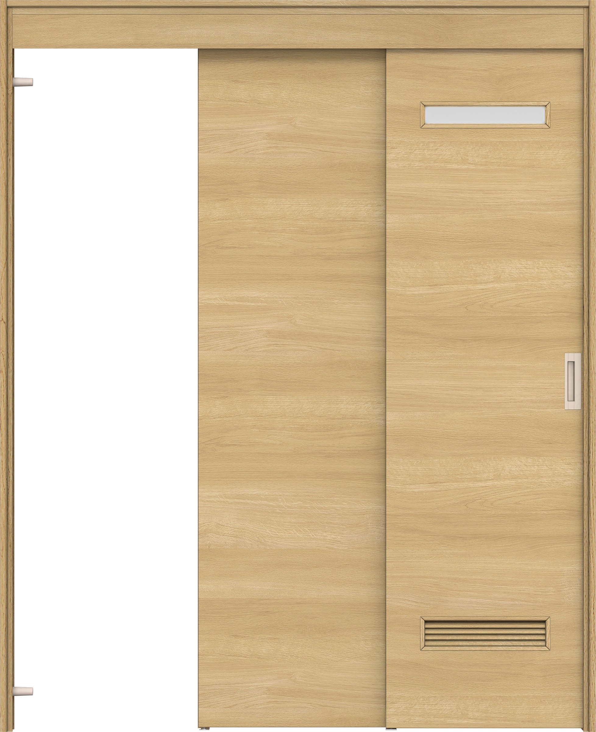 リビングドア　イエリア　機能ドア　２枚連動吊戸　扉セット　Ｙ８デザイン　１６４５幅用　２０００高　〈ライトオーカー柄〉　左引　錠なし