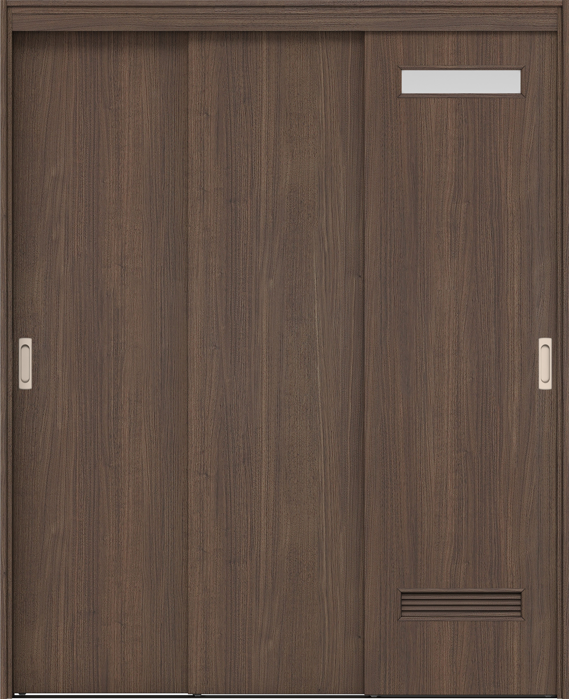 リビングドア　イエリア　機能ドア　３枚連動引戸　扉セット　０８デザイン　１４５０幅用　２０００高　〈ダルブラウン柄〉　左右兼用　錠なし