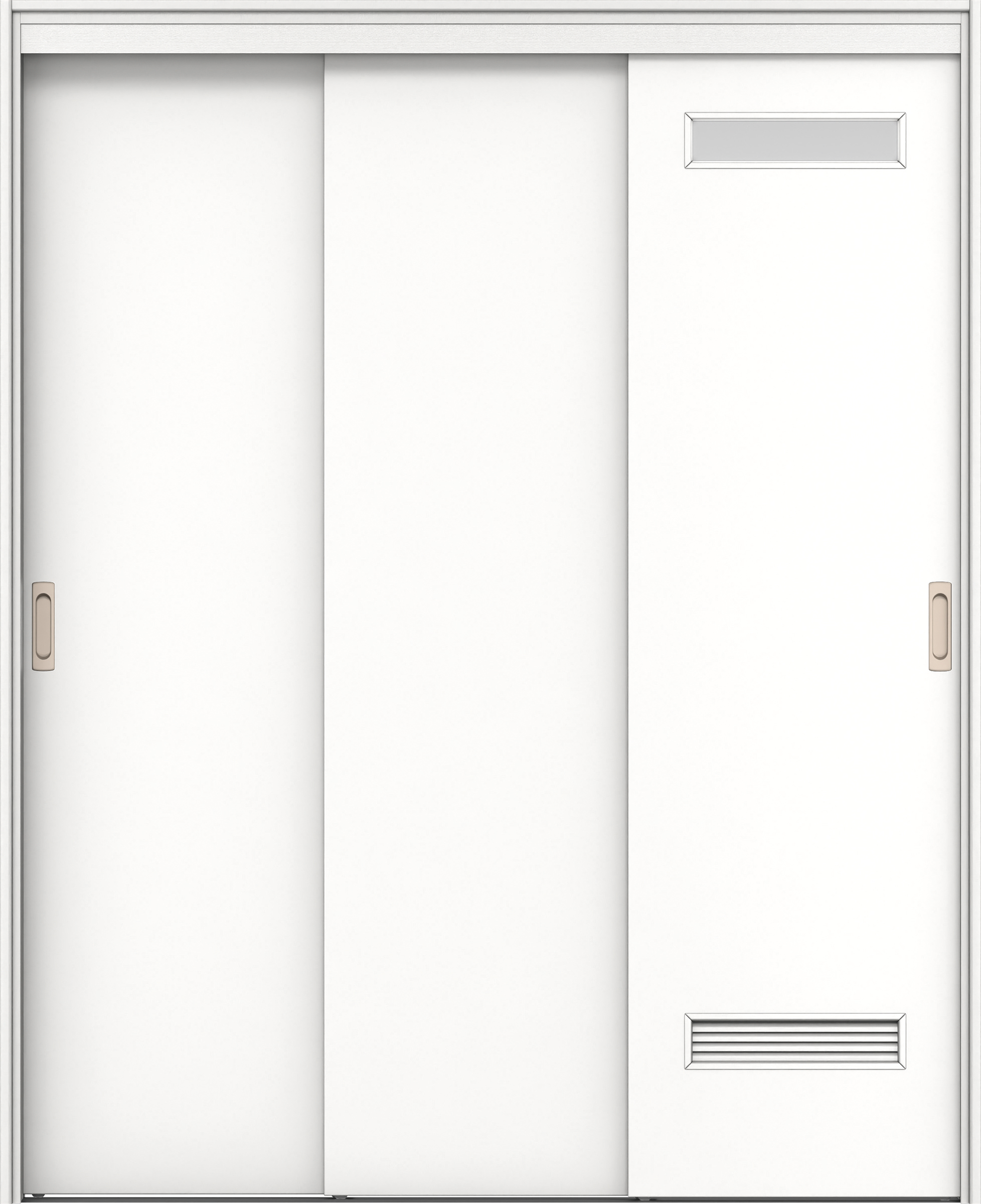 リビングドア　イエリア　機能ドア　３枚連動引戸　扉セット　０８デザイン　１４５０幅用　２０００高　〈パウダーホワイト柄〉　左右兼用　錠なし