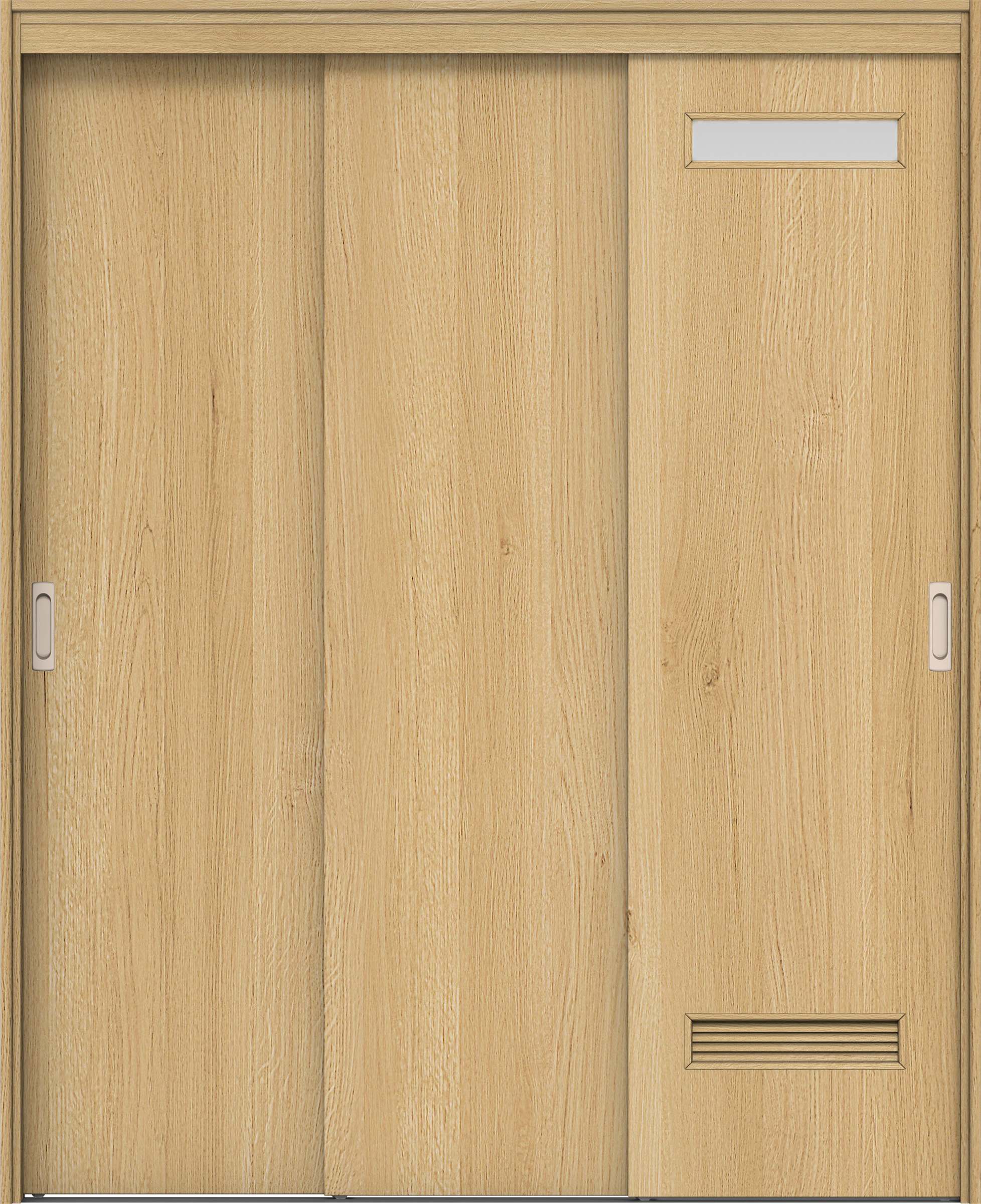 リビングドア　イエリア　機能ドア　３枚連動引戸　扉セット　０８デザイン　１４５０幅用　２０００高　〈ライトオーカー柄〉　左右兼用　錠なし