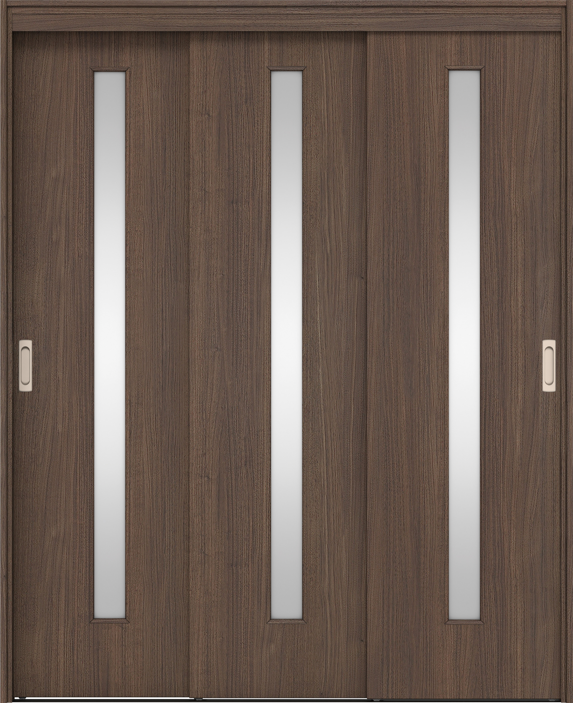 リビングドア　イエリア　機能ドア　３枚連動引戸　扉セット　Ｃ４デザイン　１４５０幅用　２０００高　〈ダルブラウン柄〉　左右兼用　錠なし