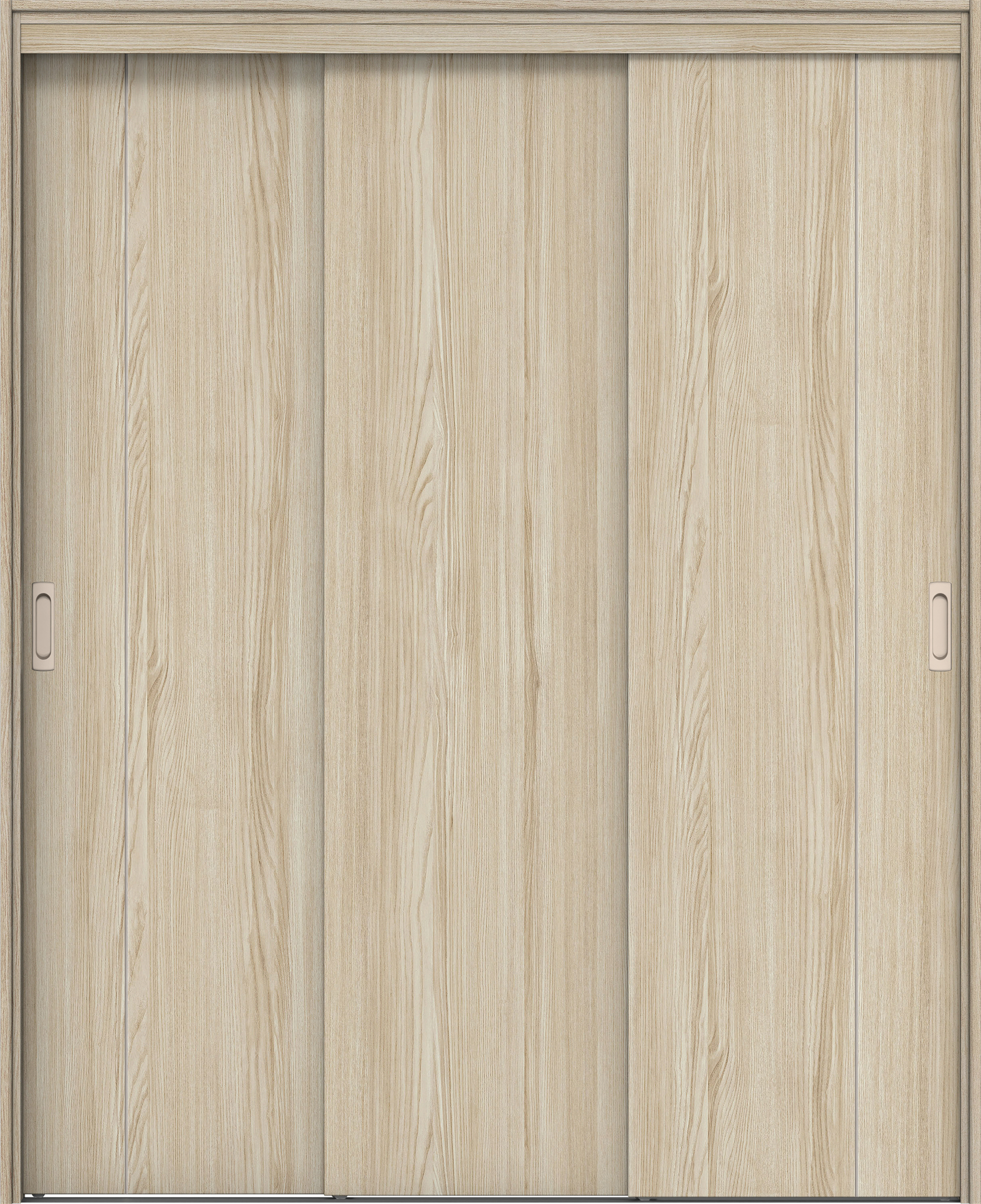 リビングドア　イエリア　機能ドア　３枚連動引戸　扉セット　Ｄ３デザイン　１４５０幅用　２０００高　〈ソフトグレージュ柄〉　左右兼用　錠なし