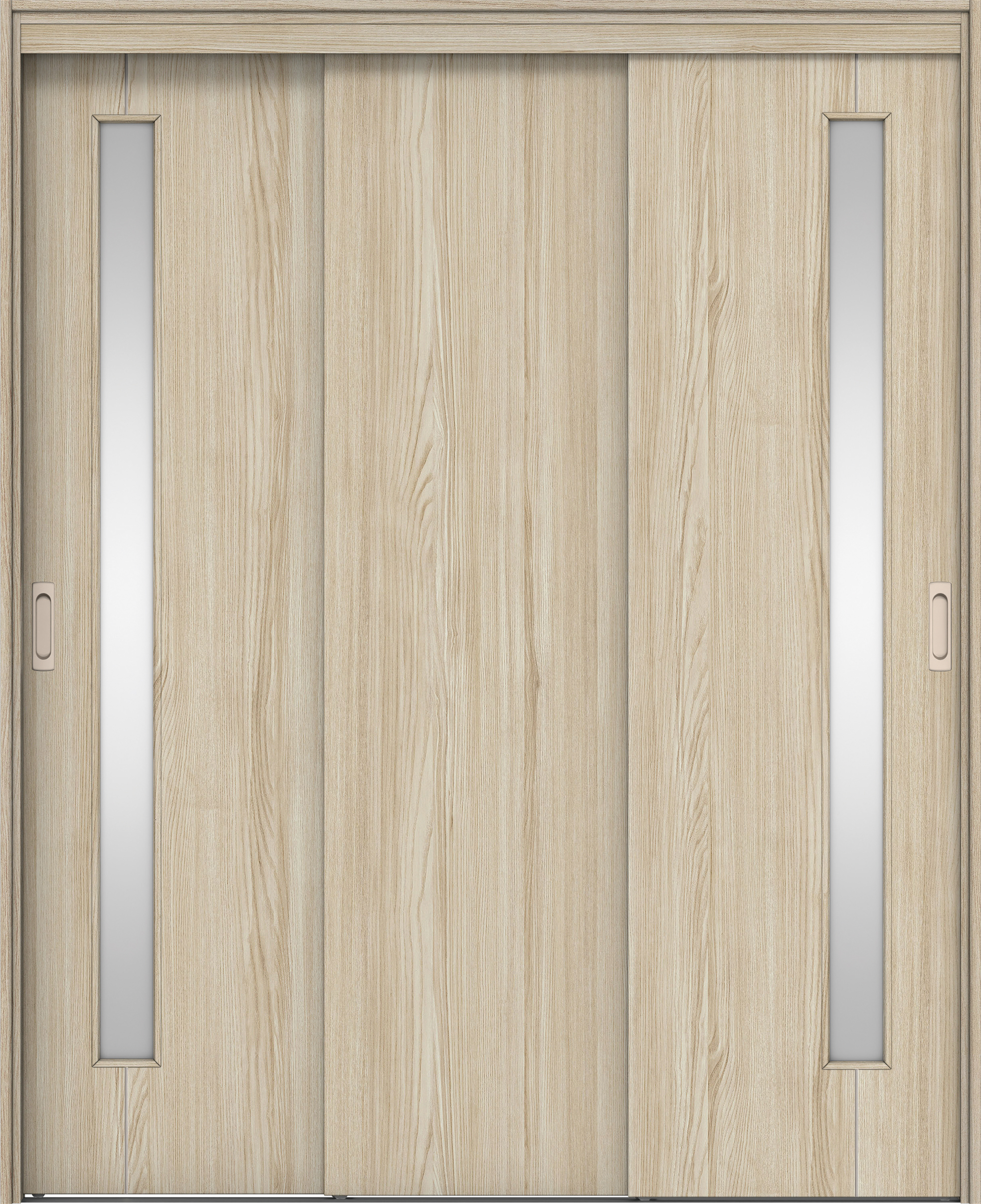 リビングドア　イエリア　機能ドア　３枚連動引戸　扉セット　Ｄ４デザイン　１４５０幅用　２０００高　〈ソフトグレージュ柄〉　左右兼用　錠なし