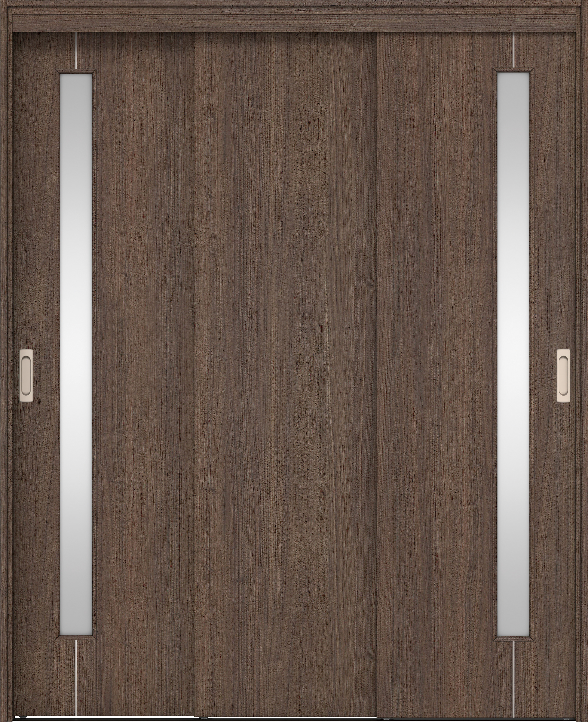 リビングドア　イエリア　機能ドア　３枚連動引戸　扉セット　Ｄ４デザイン　１４５０幅用　２０００高　〈ダルブラウン柄〉　左右兼用　錠なし