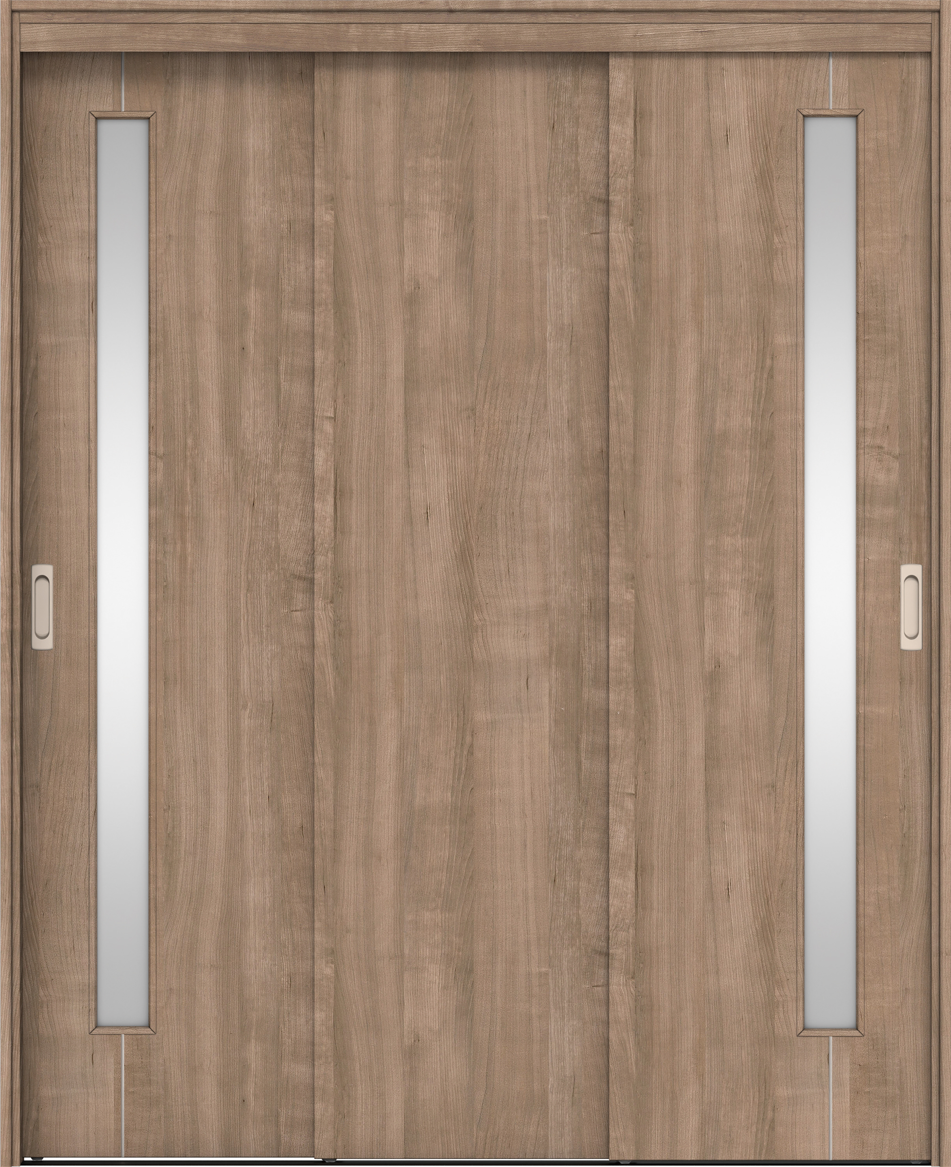 リビングドア　イエリア　機能ドア　３枚連動引戸　扉セット　Ｄ４デザイン　１４５０幅用　２０００高　〈トープグレー柄〉　左右兼用　錠なし