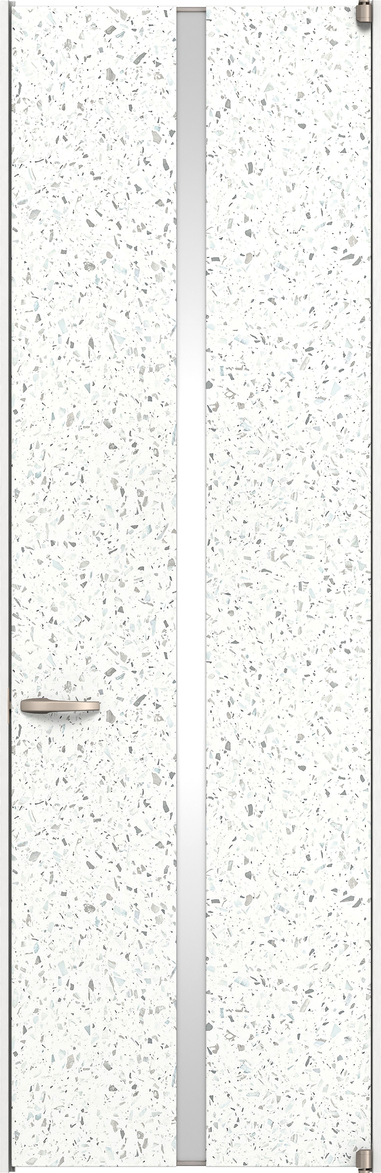 リビングドア　イエリア　二方枠ドア　扉セット　２Ｐデザイン　８５０幅　２４００高　〈テラゾホワイト柄〉　右開き　空錠　ピボット丁番