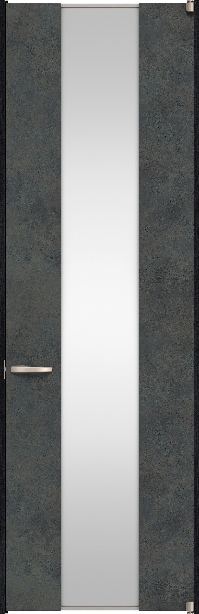 リビングドア　イエリア　二方枠ドア　扉セット　４Ｐデザイン　７３５幅　２４００高　〈アイアンブラック柄〉　右開き　空錠　ピボット丁番