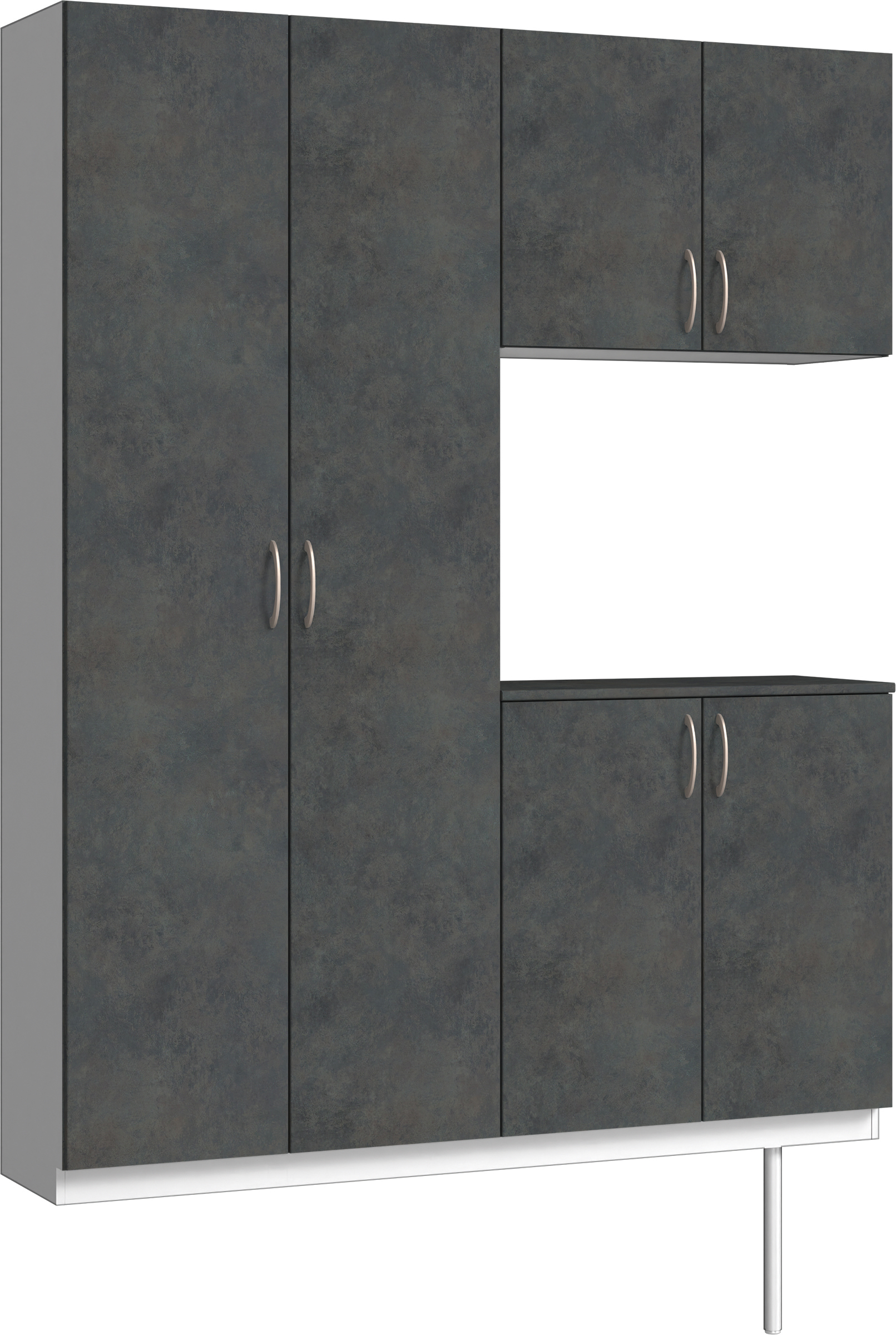 玄関収納　イエリア　開き戸ユニット　フラット　Ｓ０１　コの字ＰＬＡＮ　シューズ収納　パネル扉　１６００幅　〈アイアンブラック柄〉　ハンドルラウンド型〈Ｔシルバー色〉