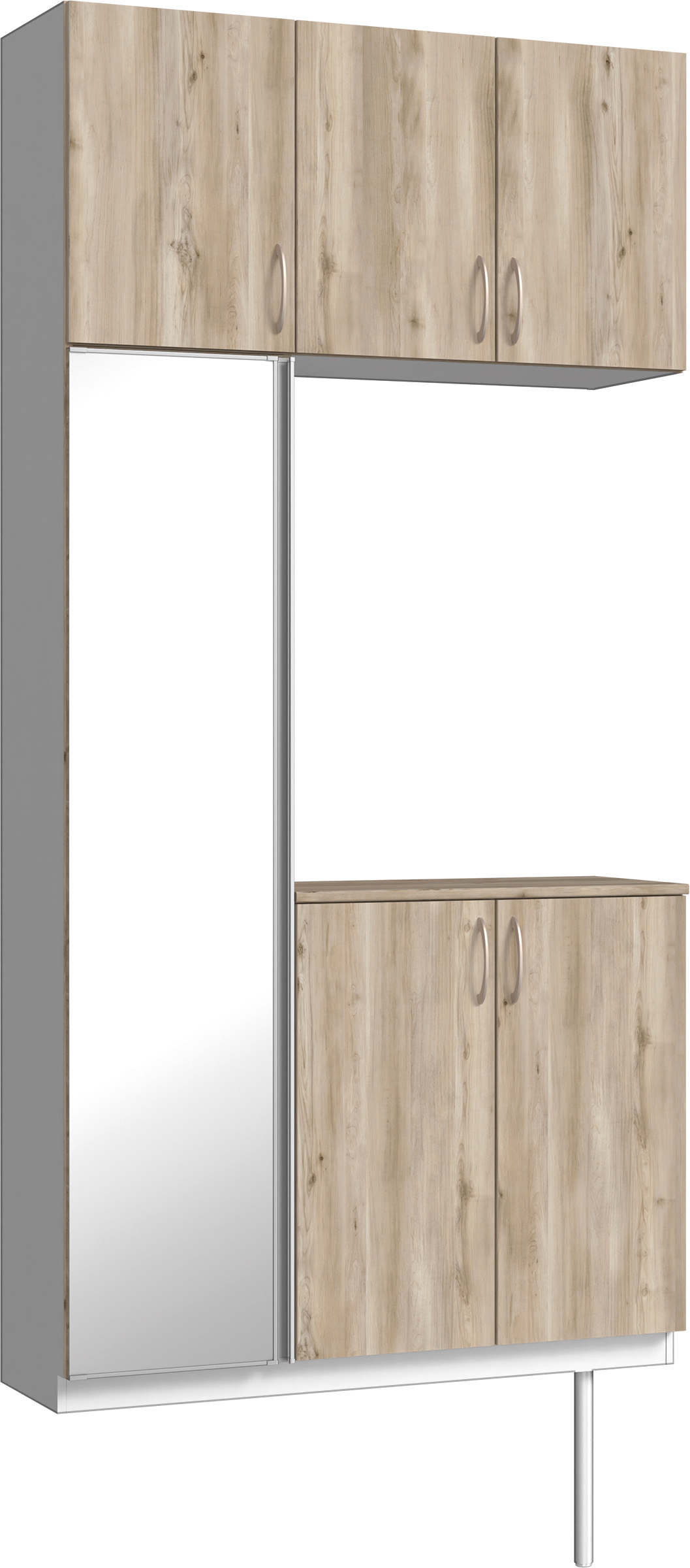 玄関収納　イエリア　開き戸ユニット　フラット　Ｓ７１　コの字ＰＬＡＮ　シューズ収納　ミラー扉　１１４０幅　〈スモークグレー柄〉　ハンドルラウンド型〈Ｔシルバー色〉