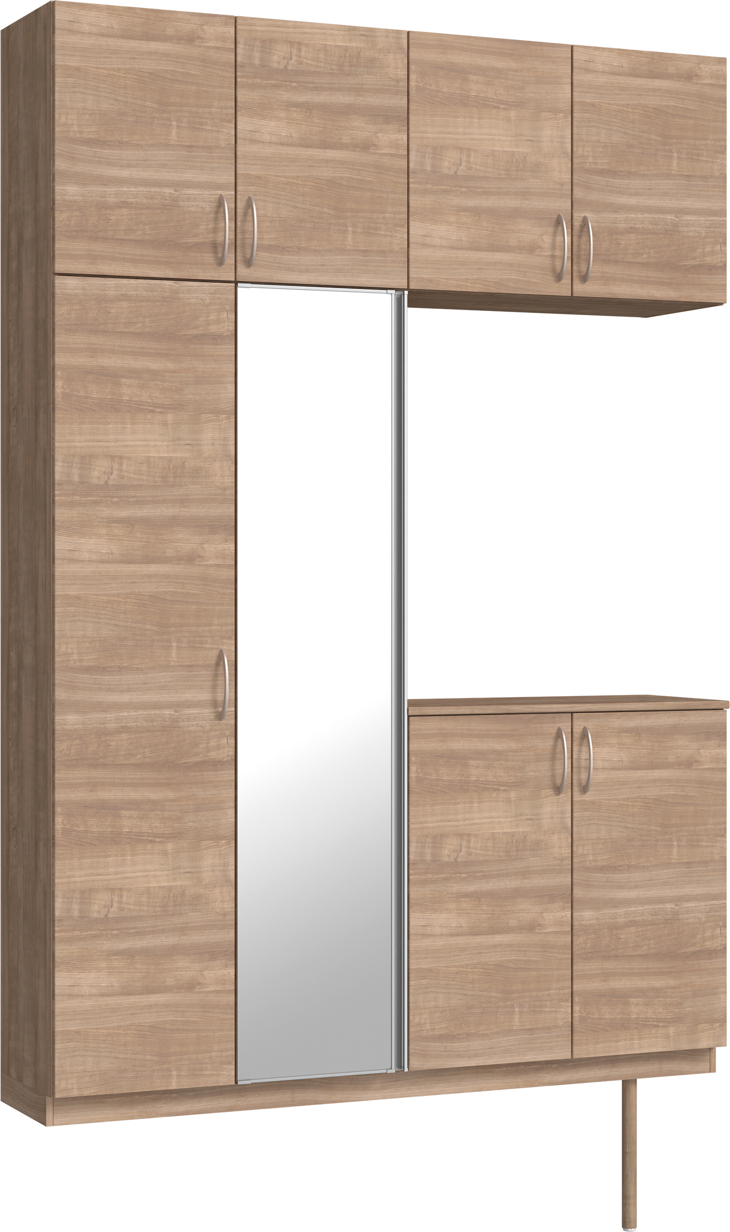 玄関収納　イエリア　開き戸ユニット　フラット横木目　Ｓ４９　コの字ＰＬＡＮ　シューズ収納　ミラー扉　１６００幅　〈トープグレー柄〉　ハンドルラウンド型〈Ｔシルバー色〉