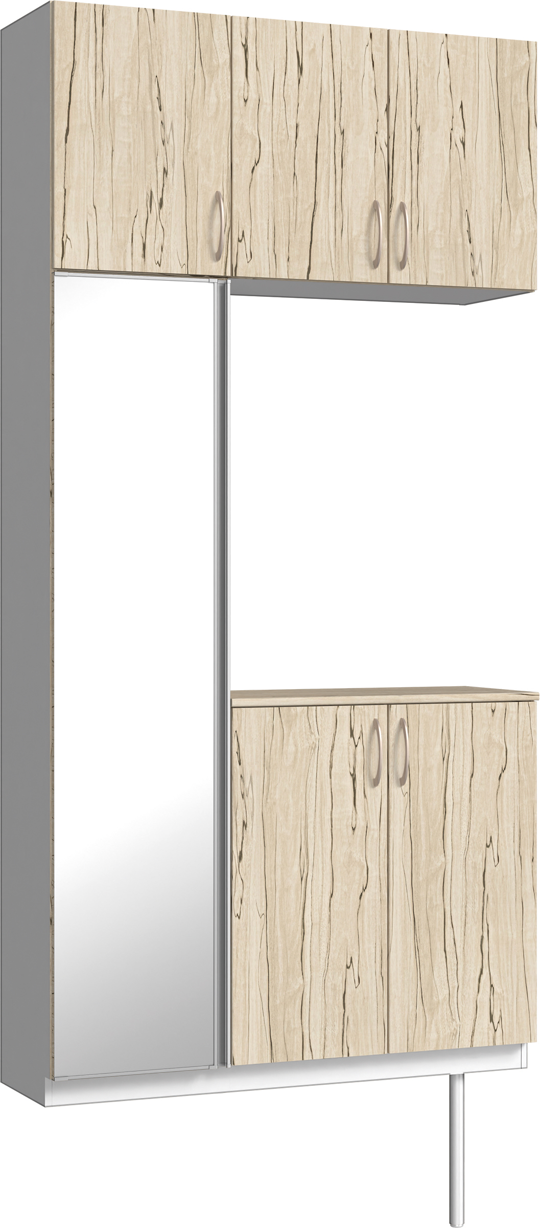 玄関収納　イエリア　開き戸ユニット　フラット　Ｓ７１　コの字ＰＬＡＮ　シューズ収納　ミラー扉　１１４０幅　〈スロウベージュ柄〉　ハンドルラウンド型〈Ｔシルバー色〉