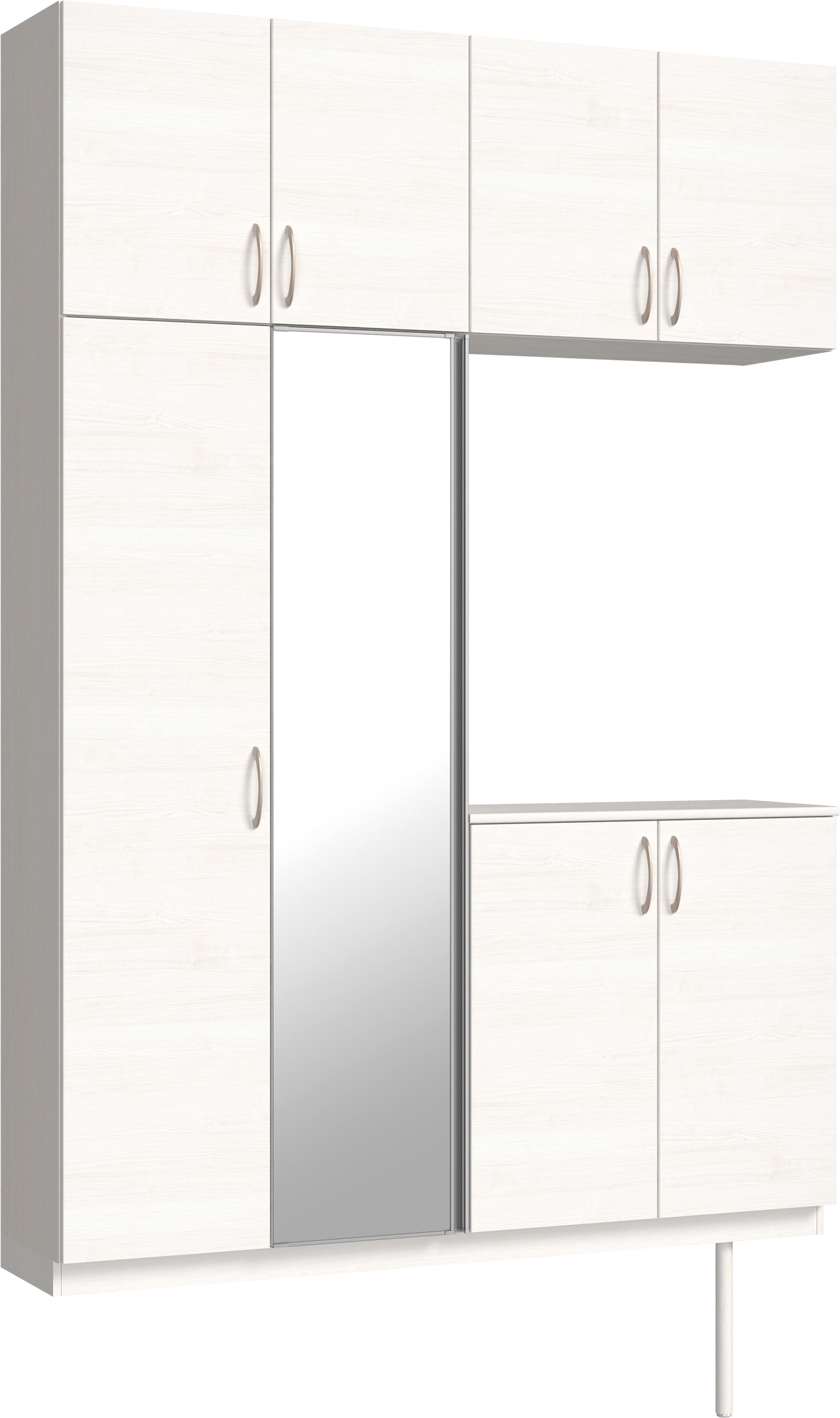 玄関収納　イエリア　開き戸ユニット　フラット横木目　Ｓ４９　コの字ＰＬＡＮ　シューズ収納　ミラー扉　１６００幅　〈ネオホワイト柄〉　ハンドルラウンド型〈Ｔシルバー色〉