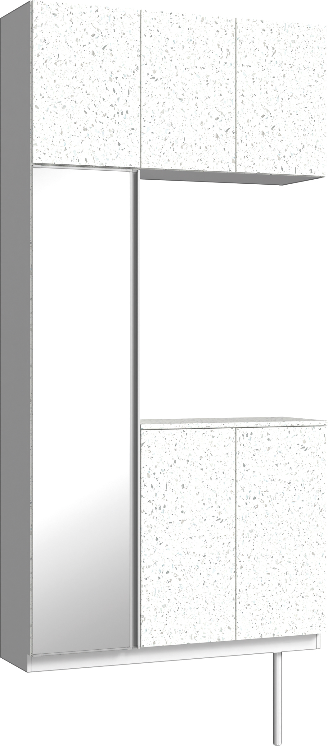 玄関収納　イエリア　開き戸ユニット　フラット　Ｓ７１　コの字ＰＬＡＮ　シューズ収納　ミラー扉　１１４０幅　〈テラゾホワイト柄〉　ハンドルレス