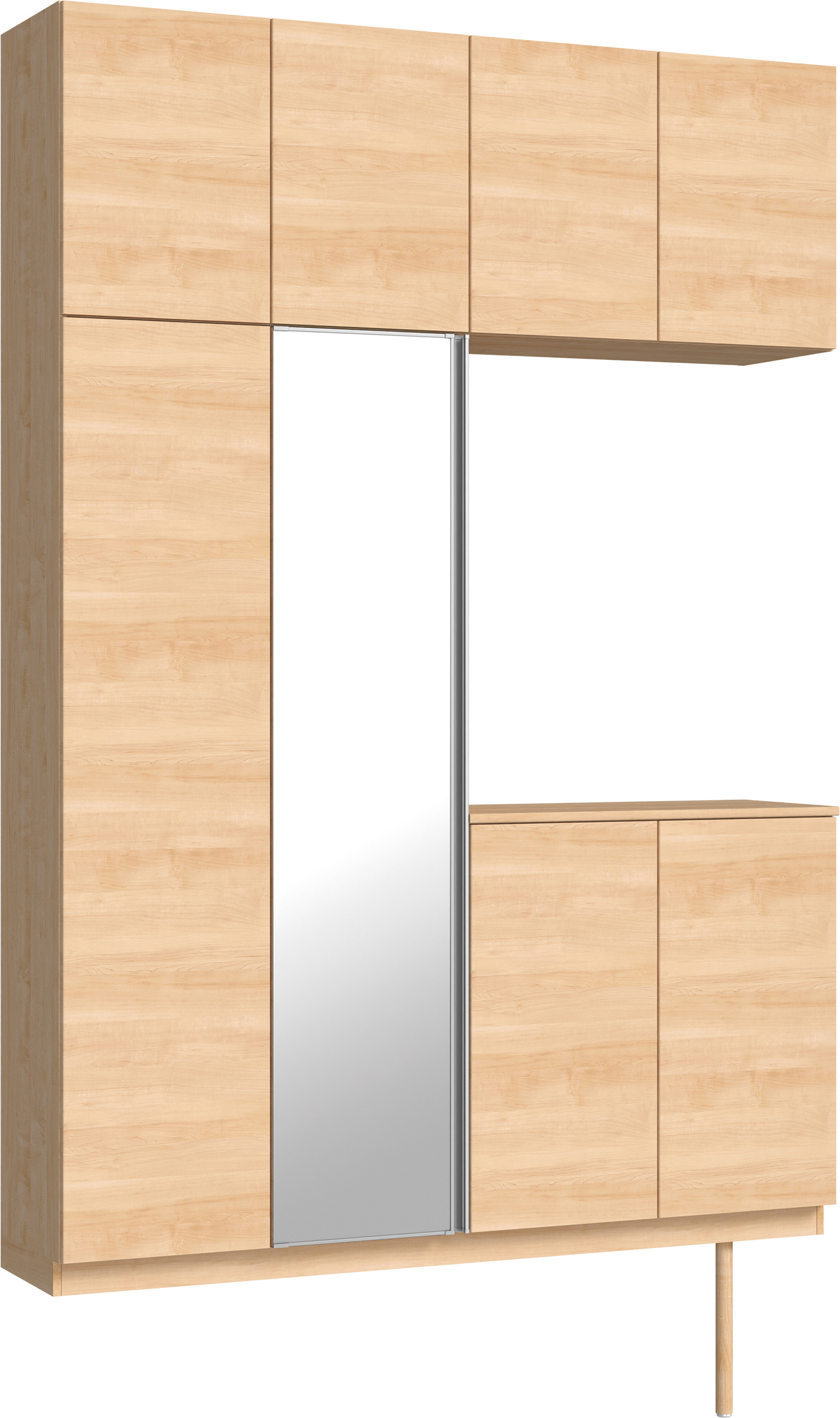 玄関収納　イエリア　開き戸ユニット　フラット横木目　Ｓ４９　コの字ＰＬＡＮ　シューズ収納　ミラー扉　１６００幅　〈ミルベージュ柄〉　ハンドルレス