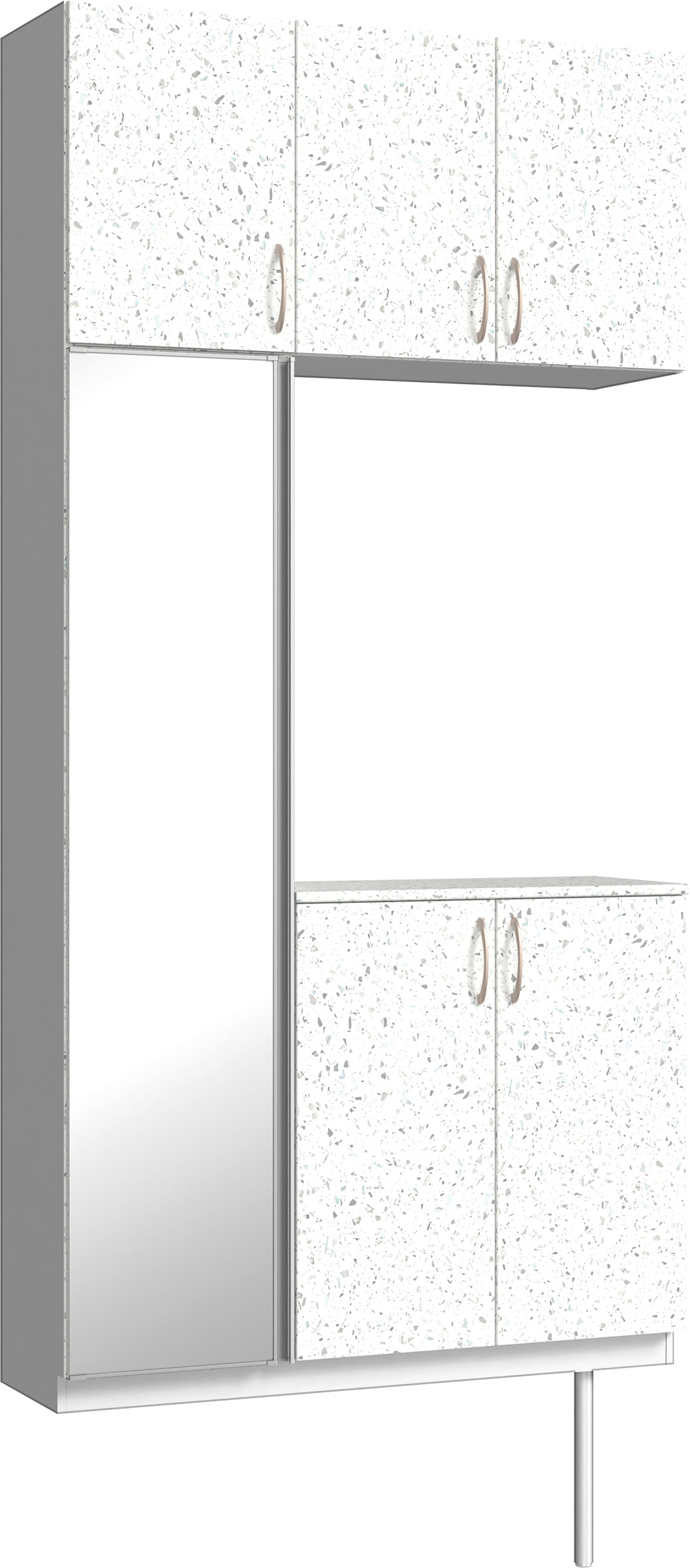 玄関収納　イエリア　開き戸ユニット　フラット　Ｓ７１　コの字ＰＬＡＮ　シューズ収納　ミラー扉　１１４０幅　〈テラゾホワイト柄〉　ハンドルラウンド型〈Ｔシルバー色〉