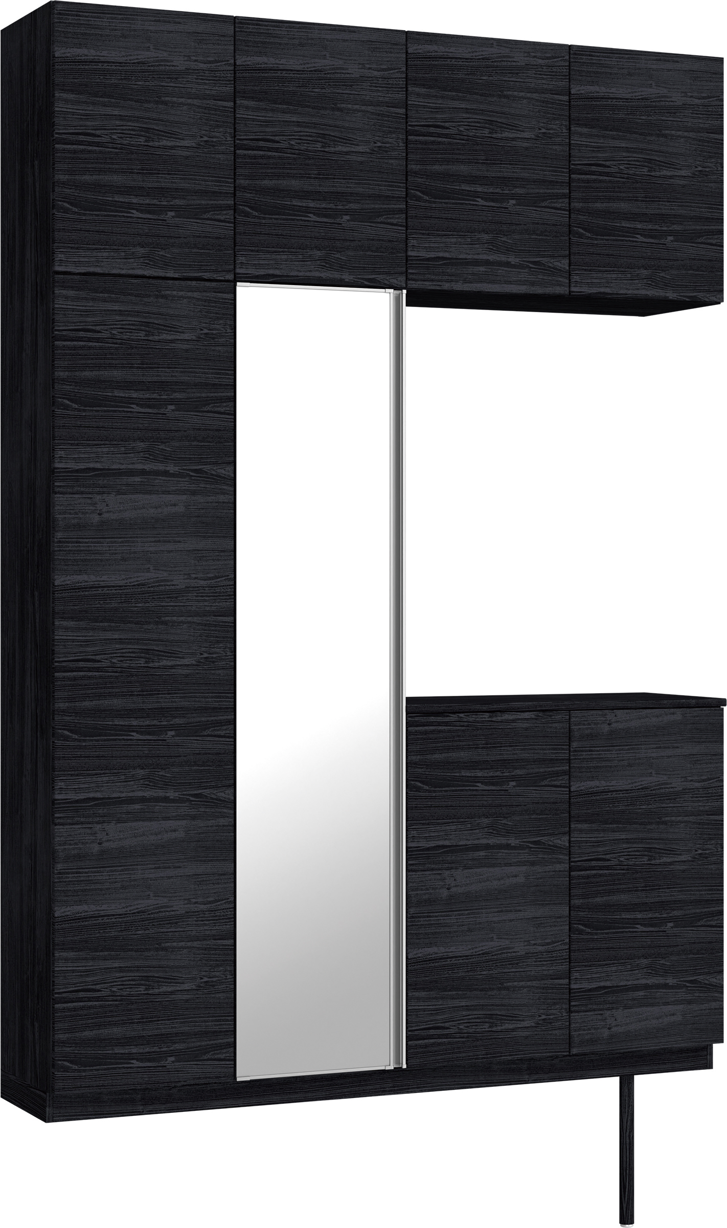 玄関収納　イエリア　開き戸ユニット　フラット横木目　Ｓ４９　コの字ＰＬＡＮ　シューズ収納　ミラー扉　１６００幅　〈モスブラック柄〉　ハンドルレス