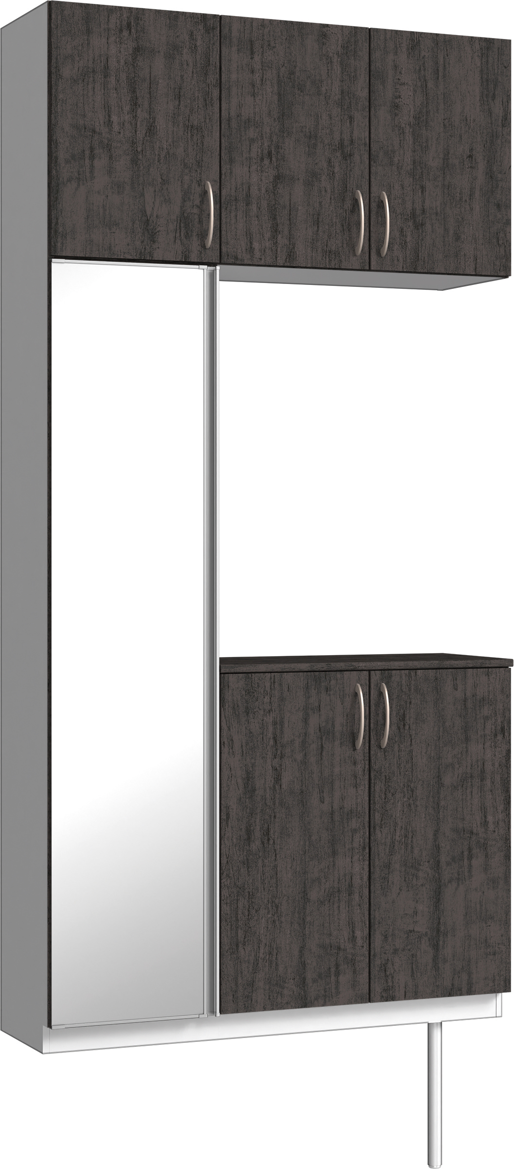 玄関収納　イエリア　開き戸ユニット　フラット　Ｓ７１　コの字ＰＬＡＮ　シューズ収納　ミラー扉　１１４０幅　〈ドライブラック柄〉　ハンドルラウンド型〈Ｔシルバー色〉