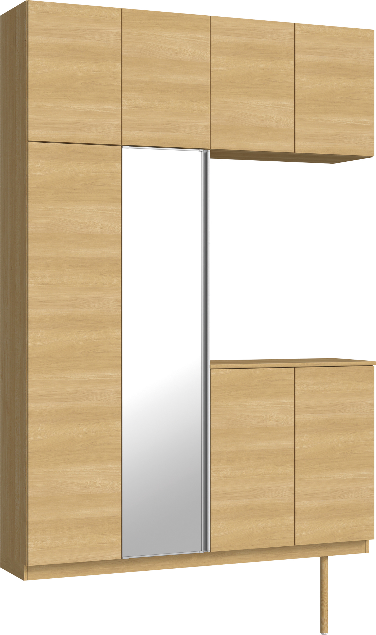 玄関収納　イエリア　開き戸ユニット　フラット横木目　Ｓ４９　コの字ＰＬＡＮ　シューズ収納　ミラー扉　１６００幅　〈ライトオーカー柄〉　ハンドルレス