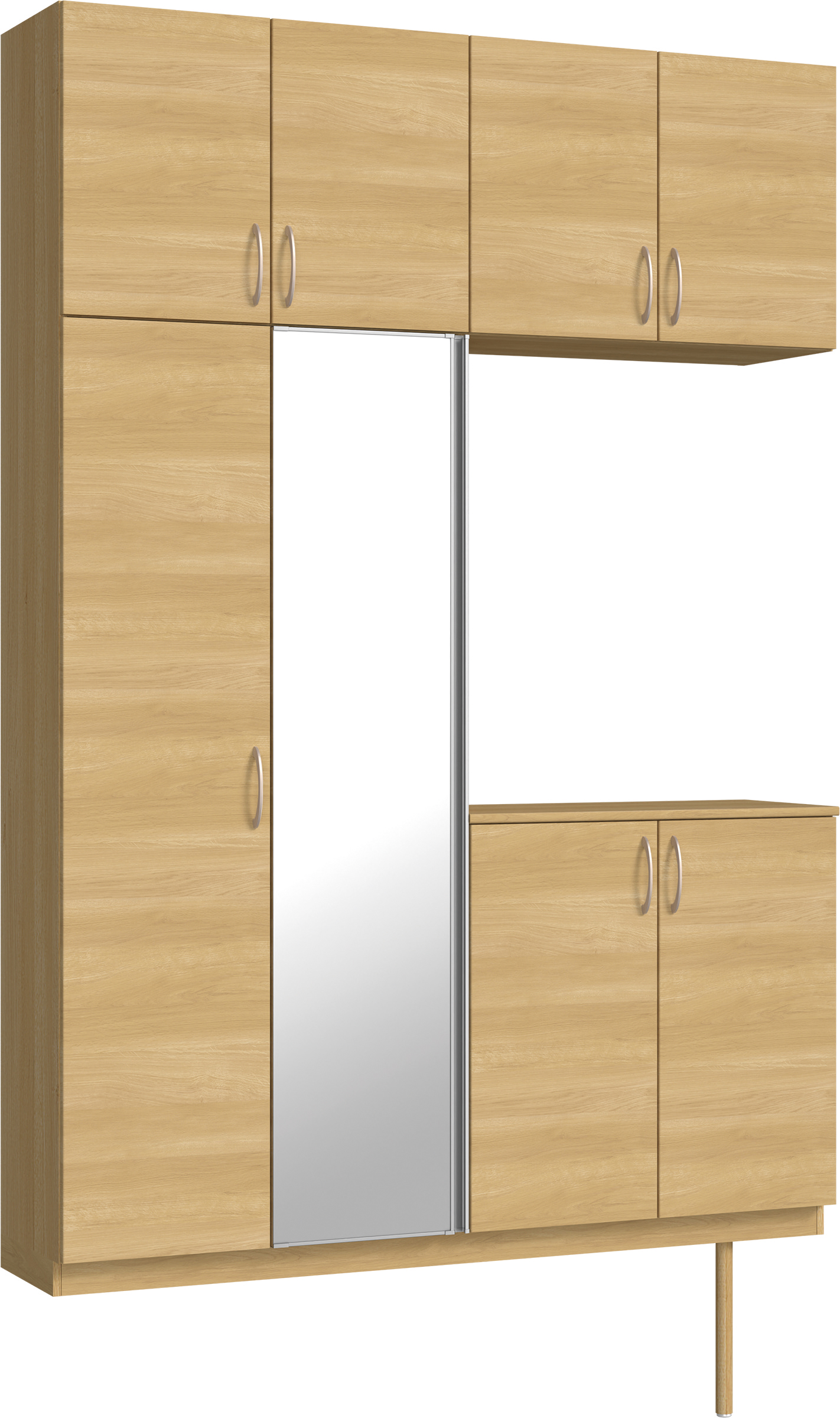 玄関収納　イエリア　開き戸ユニット　フラット横木目　Ｓ４９　コの字ＰＬＡＮ　シューズ収納　ミラー扉　１６００幅　〈ライトオーカー柄〉　ハンドルラウンド型〈Ｔシルバー色〉