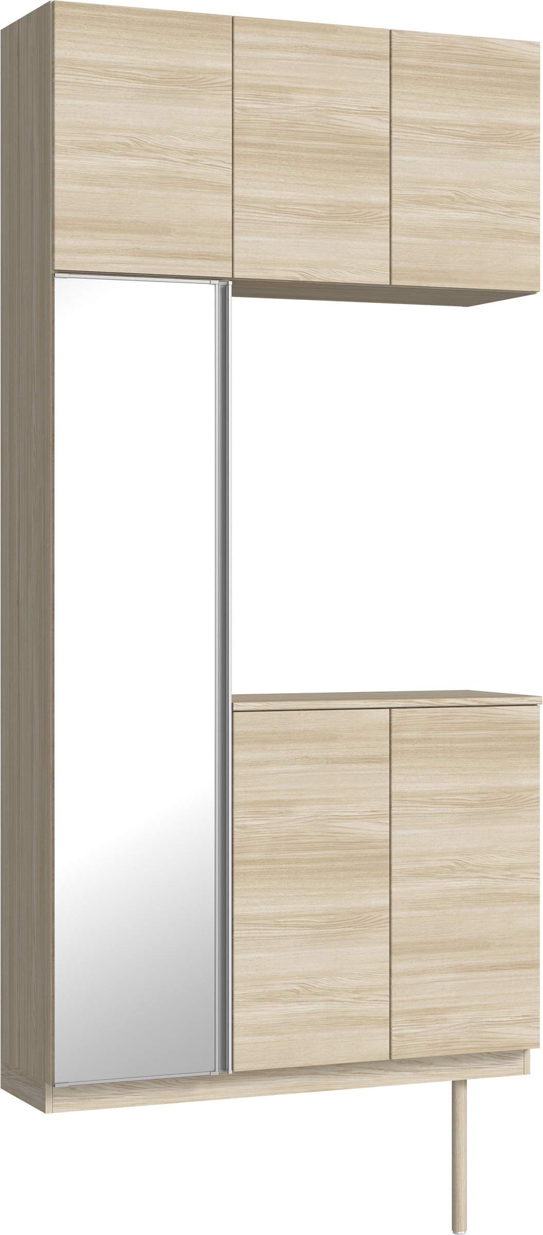 玄関収納　イエリア　開き戸ユニット　フラット横木目　Ｓ７１　コの字ＰＬＡＮ　シューズ収納　ミラー扉　１１４０幅　〈ソフトグレージュ柄〉　ハンドルレス