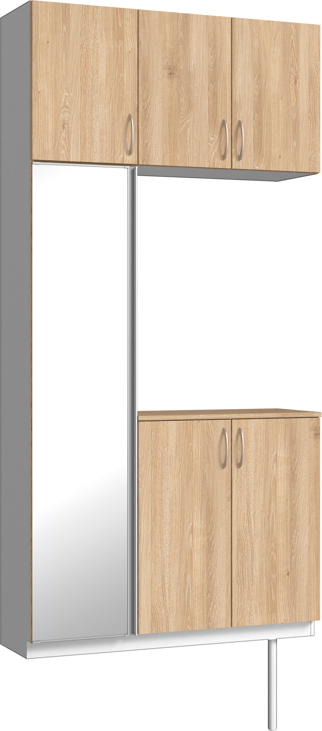 玄関収納　イエリア　開き戸ユニット　フラット　Ｓ７１　コの字ＰＬＡＮ　シューズ収納　ミラー扉　１１４０幅　〈ミルキーオーカー柄〉　ハンドルラウンド型〈Ｔシルバー色〉