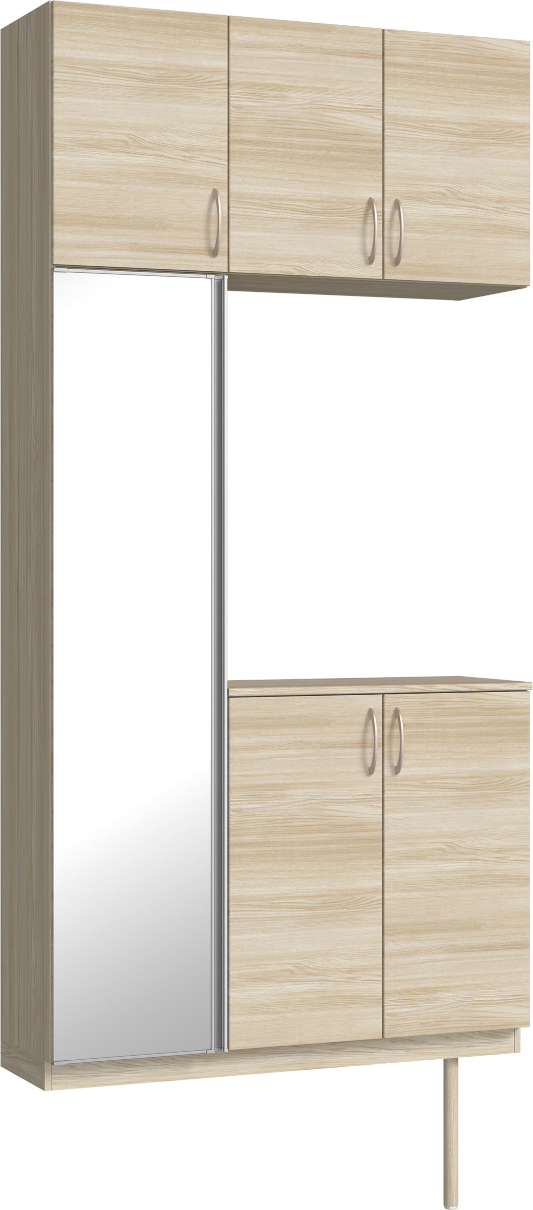 玄関収納　イエリア　開き戸ユニット　フラット横木目　Ｓ７１　コの字ＰＬＡＮ　シューズ収納　ミラー扉　１１４０幅　〈ソフトグレージュ柄〉　ハンドルラウンド型〈Ｔシルバー色〉