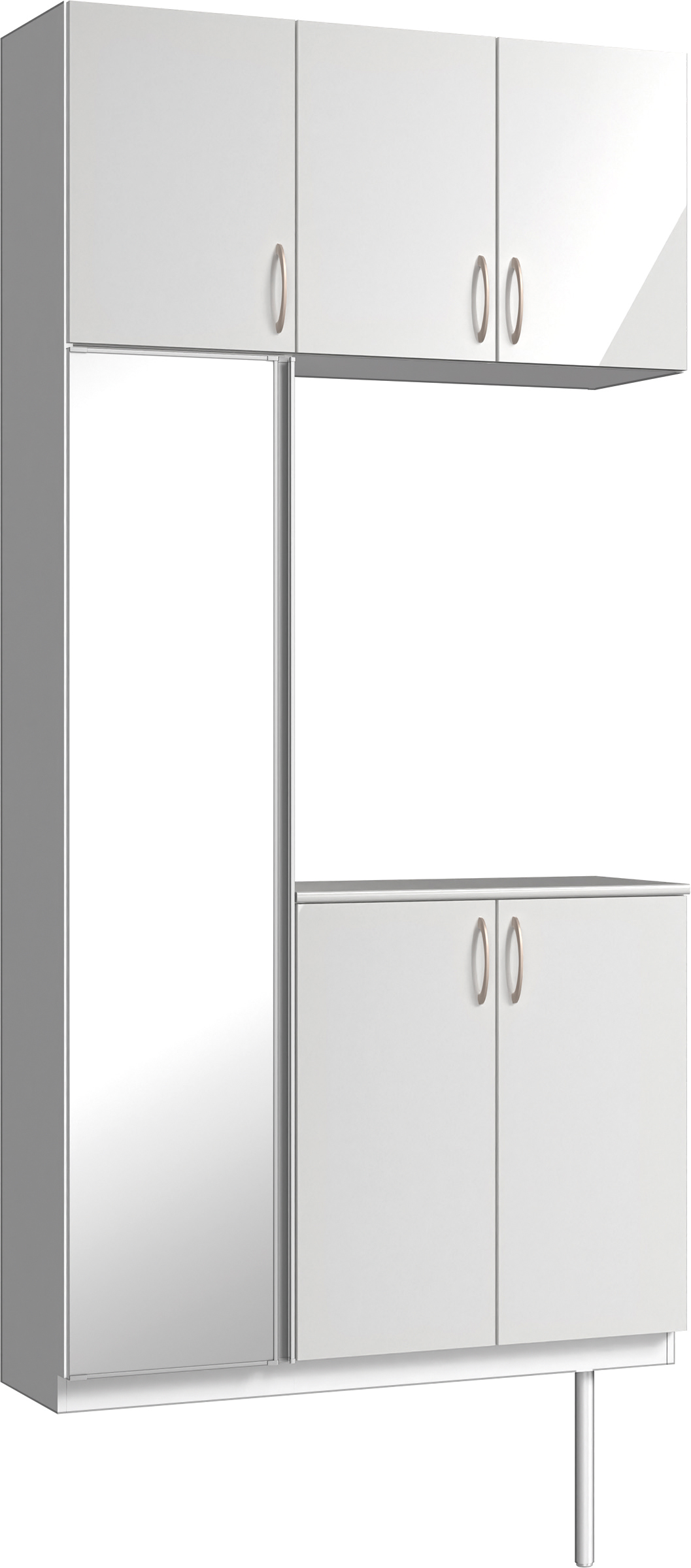 玄関収納　イエリア　開き戸ユニット　フラット　Ｓ７１　コの字ＰＬＡＮ　シューズ収納　ミラー扉　１１４０幅　〈ルミホワイト柄〉　ハンドルラウンド型〈Ｔシルバー色〉