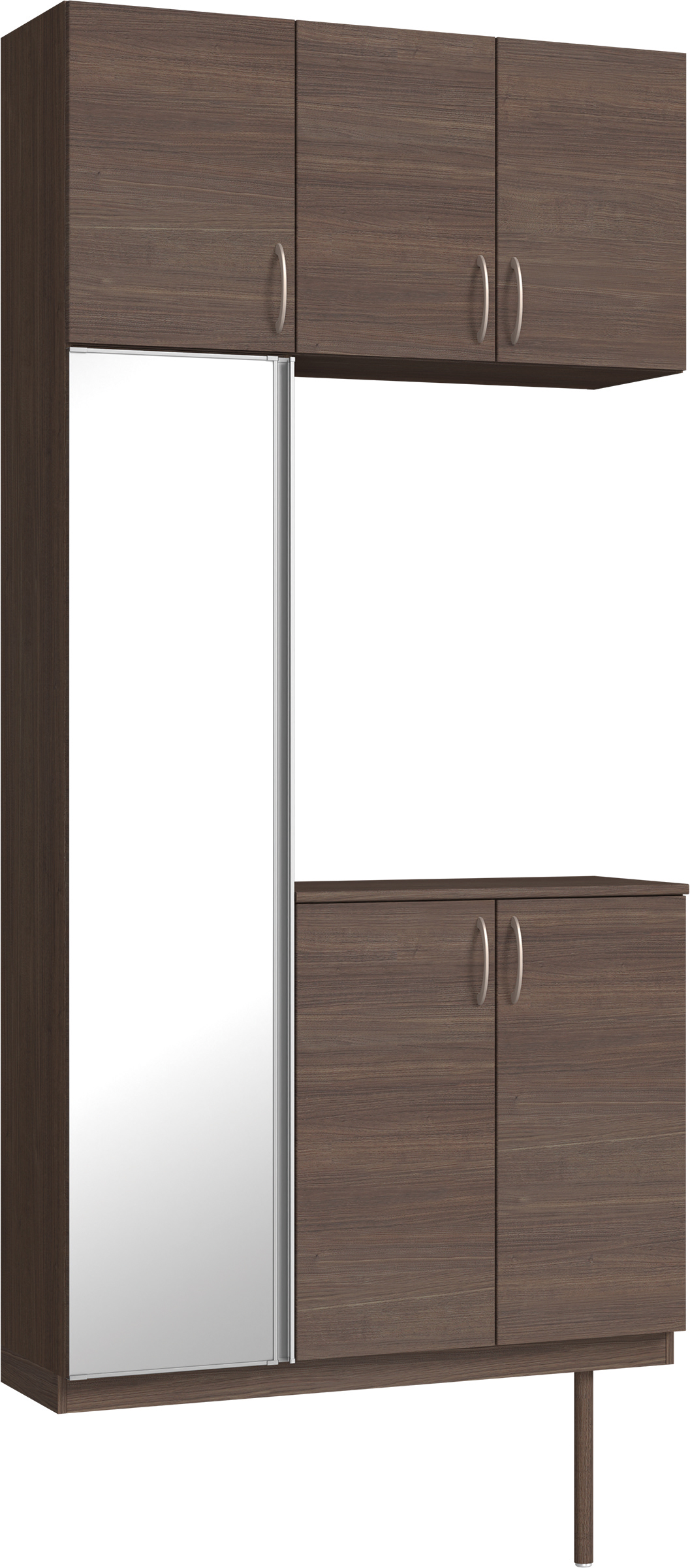 玄関収納　イエリア　開き戸ユニット　フラット横木目　Ｓ７１　コの字ＰＬＡＮ　シューズ収納　ミラー扉　１１４０幅　〈ダルブラウン柄〉　ハンドルラウンド型〈Ｔシルバー色〉