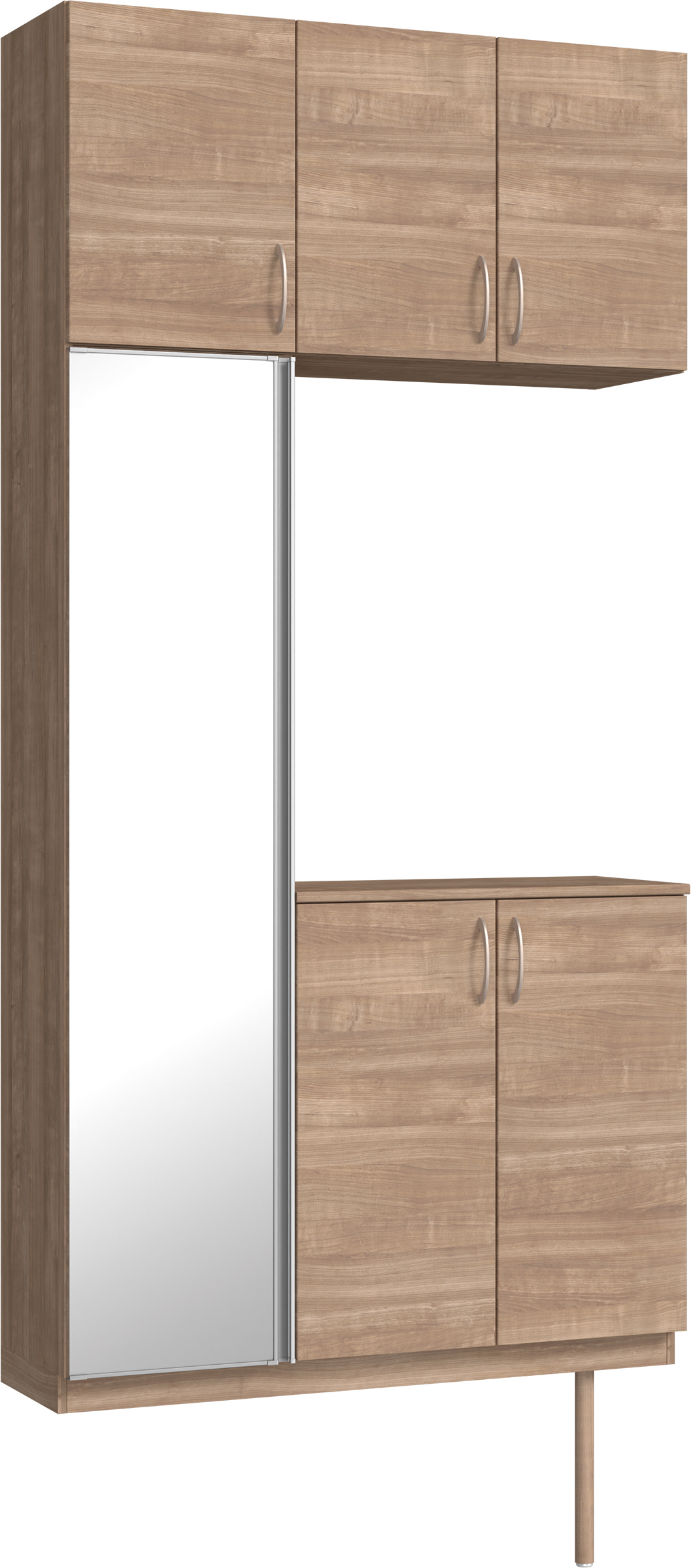 玄関収納　イエリア　開き戸ユニット　フラット横木目　Ｓ７１　コの字ＰＬＡＮ　シューズ収納　ミラー扉　１１４０幅　〈トープグレー柄〉　ハンドルラウンド型〈Ｔシルバー色〉