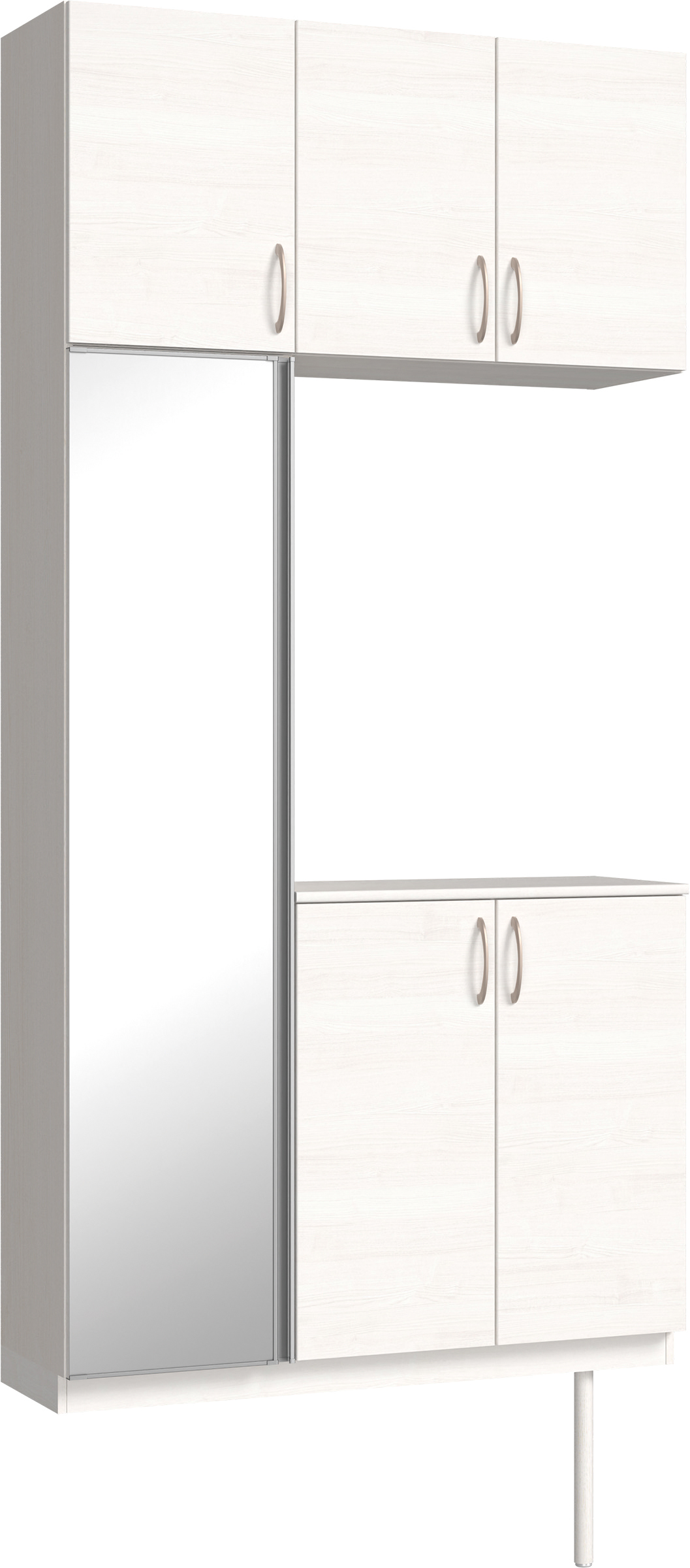 玄関収納　イエリア　開き戸ユニット　フラット横木目　Ｓ７１　コの字ＰＬＡＮ　シューズ収納　ミラー扉　１１４０幅　〈ネオホワイト柄〉　ハンドルラウンド型〈Ｔシルバー色〉