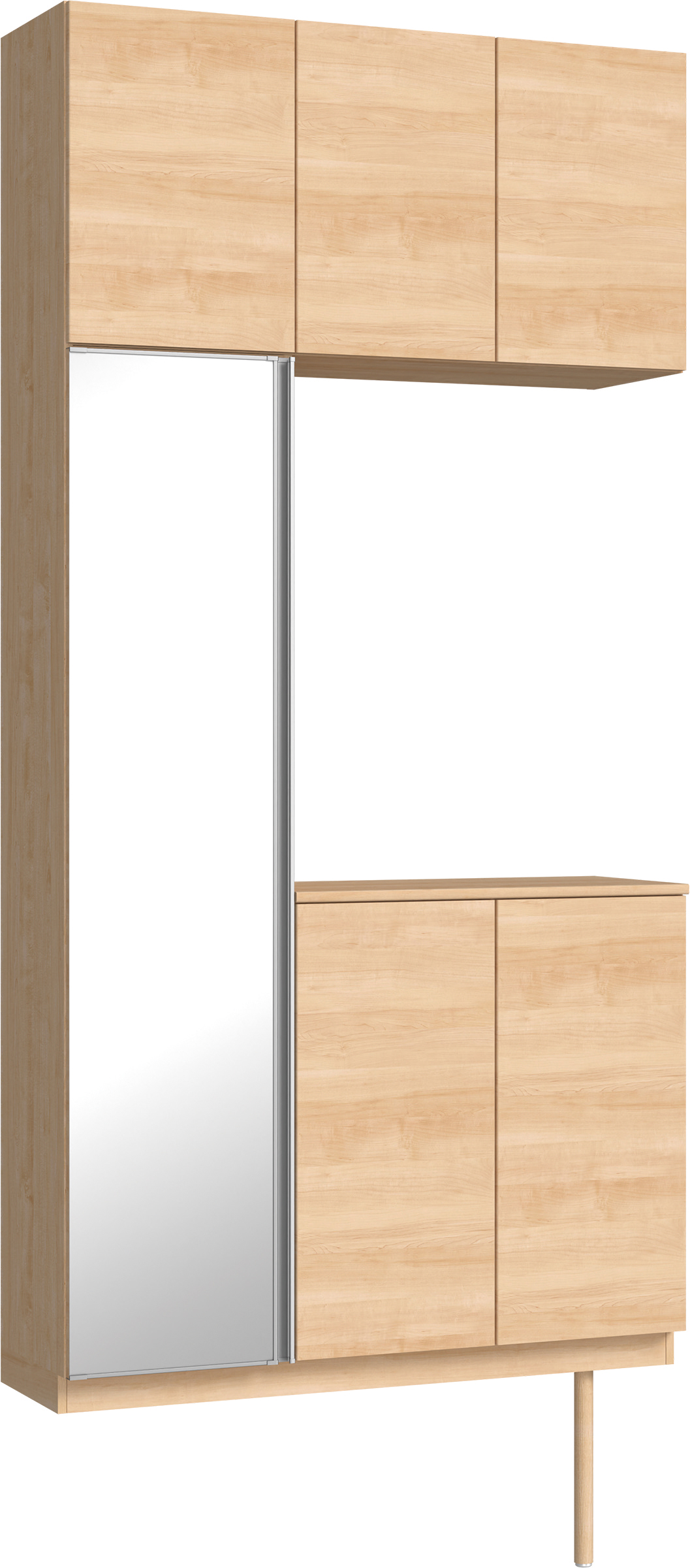 玄関収納　イエリア　開き戸ユニット　フラット横木目　Ｓ７１　コの字ＰＬＡＮ　シューズ収納　ミラー扉　１１４０幅　〈ミルベージュ柄〉　ハンドルレス