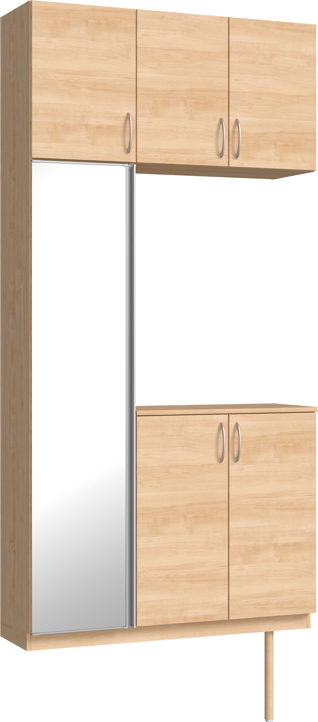 玄関収納　イエリア　開き戸ユニット　フラット横木目　Ｓ７１　コの字ＰＬＡＮ　シューズ収納　ミラー扉　１１４０幅　〈ミルベージュ柄〉　ハンドルラウンド型〈Ｔシルバー色〉