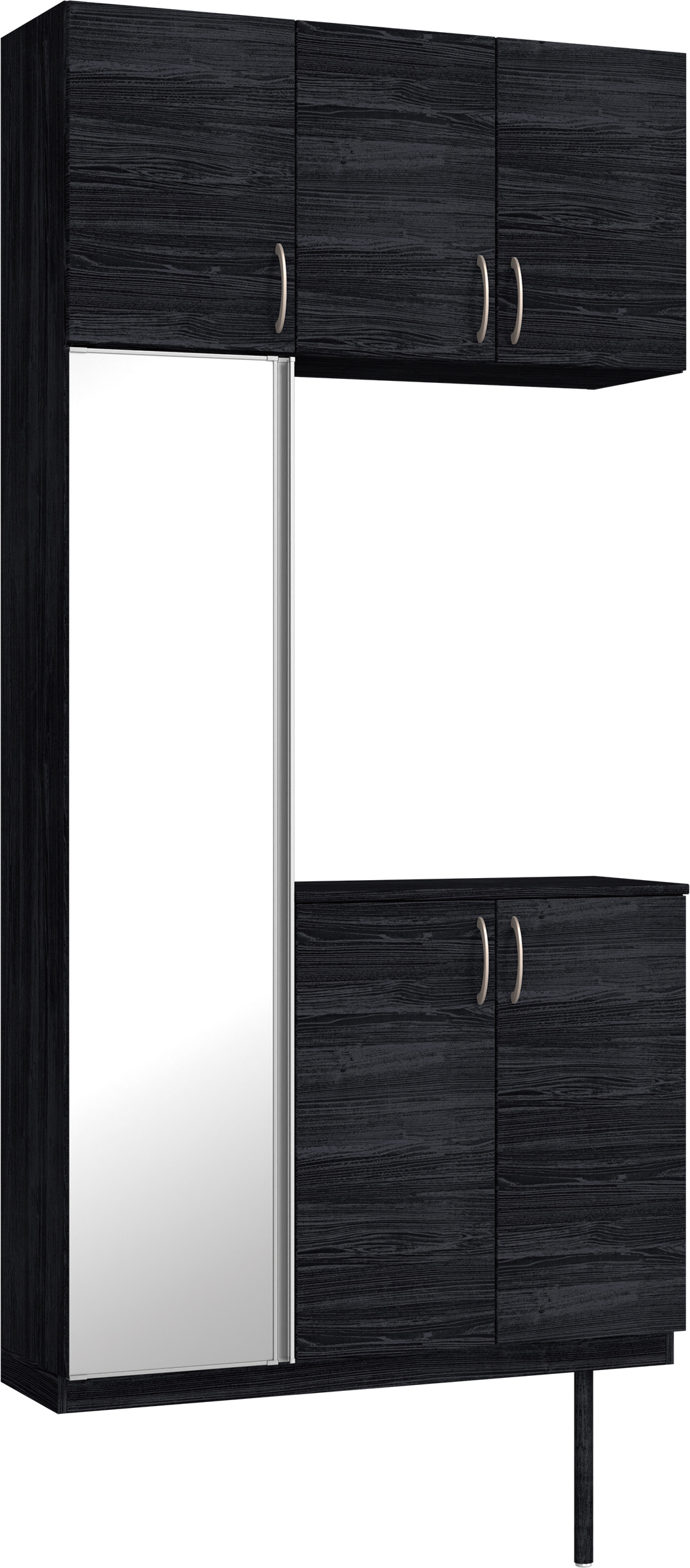 玄関収納　イエリア　開き戸ユニット　フラット横木目　Ｓ７１　コの字ＰＬＡＮ　シューズ収納　ミラー扉　１１４０幅　〈モスブラック柄〉　ハンドルラウンド型〈Ｔシルバー色〉