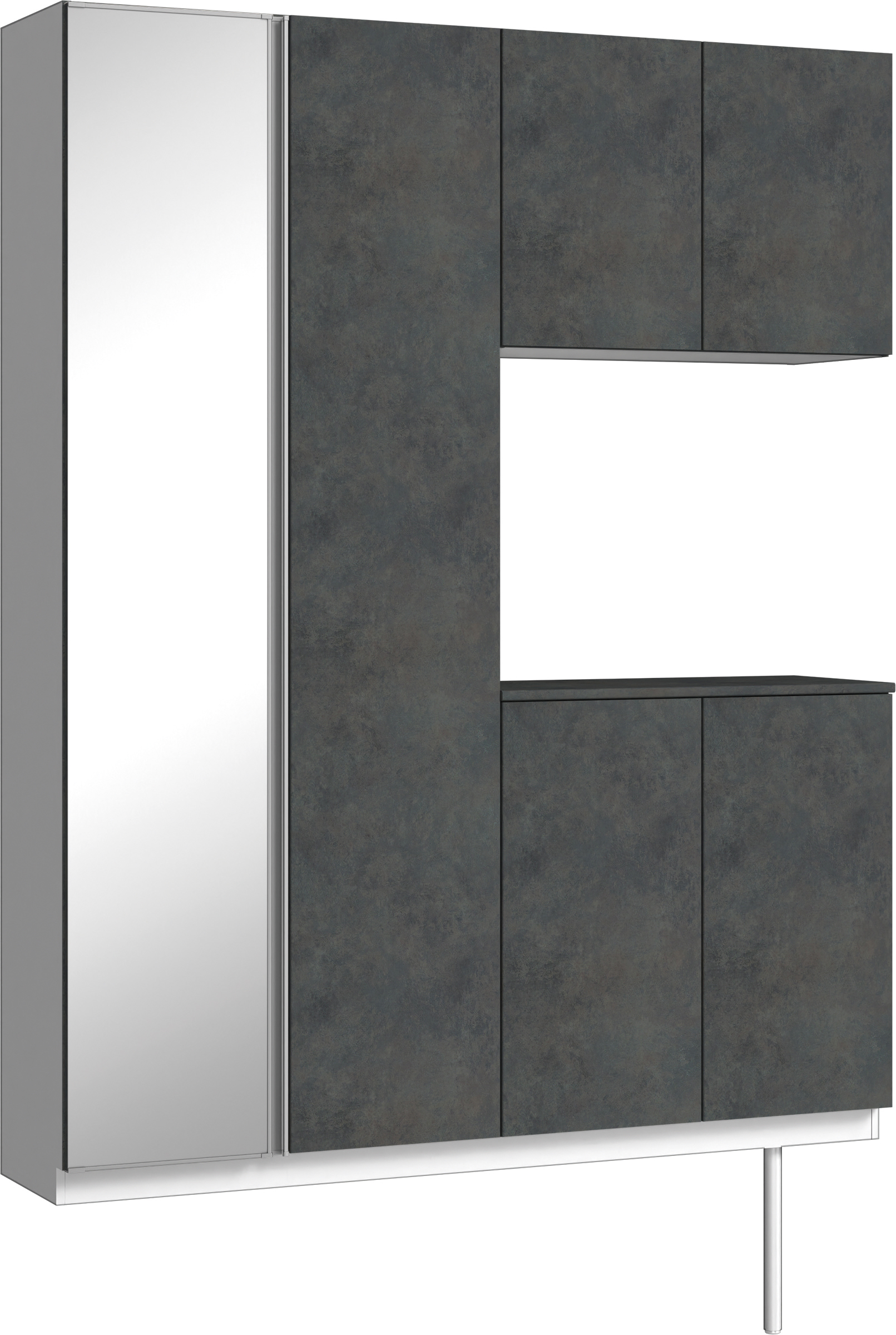 玄関収納　イエリア　開き戸ユニット　フラット　Ｓ０２　コの字ＰＬＡＮ　シューズ収納　ミラー扉　１６００幅　〈アイアンブラック柄〉　ハンドルレス