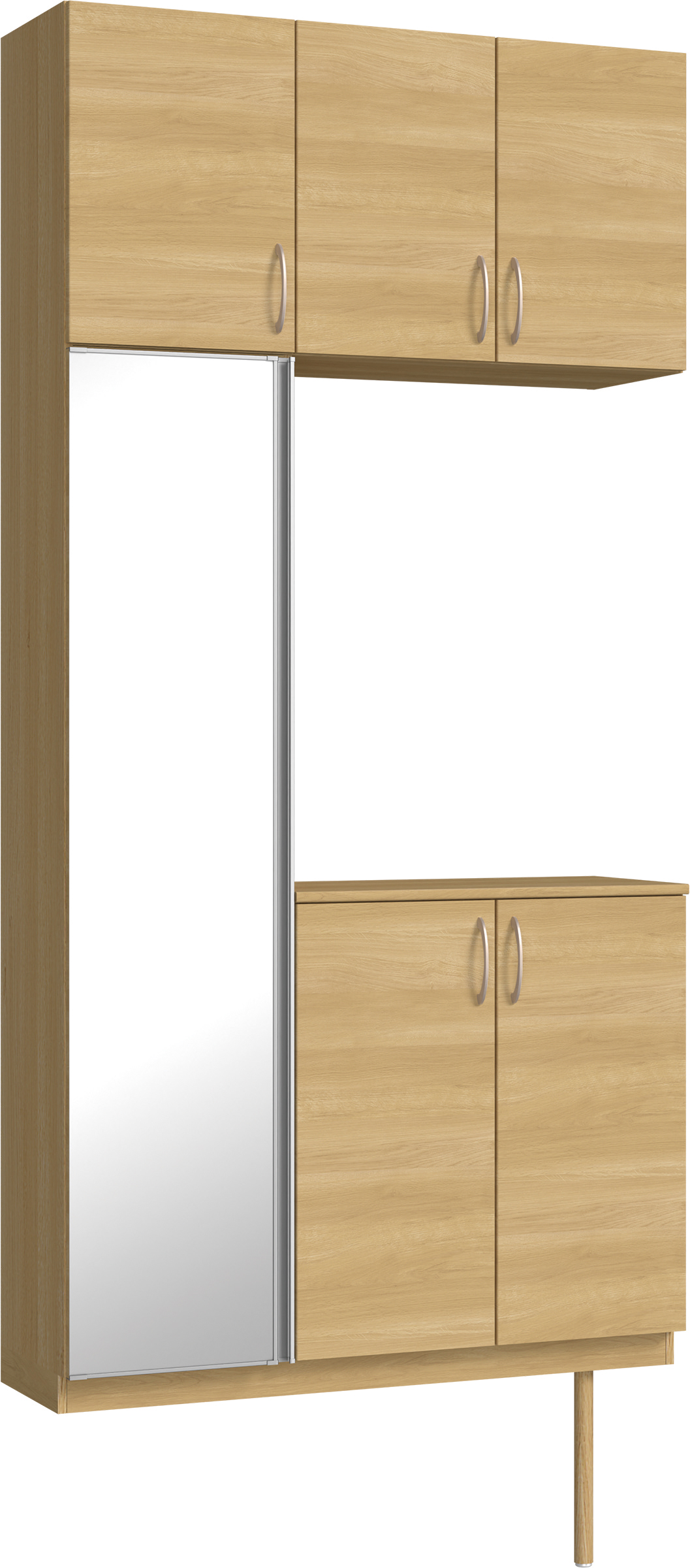 玄関収納　イエリア　開き戸ユニット　フラット横木目　Ｓ７１　コの字ＰＬＡＮ　シューズ収納　ミラー扉　１１４０幅　〈ライトオーカー柄〉　ハンドルラウンド型〈Ｔシルバー色〉