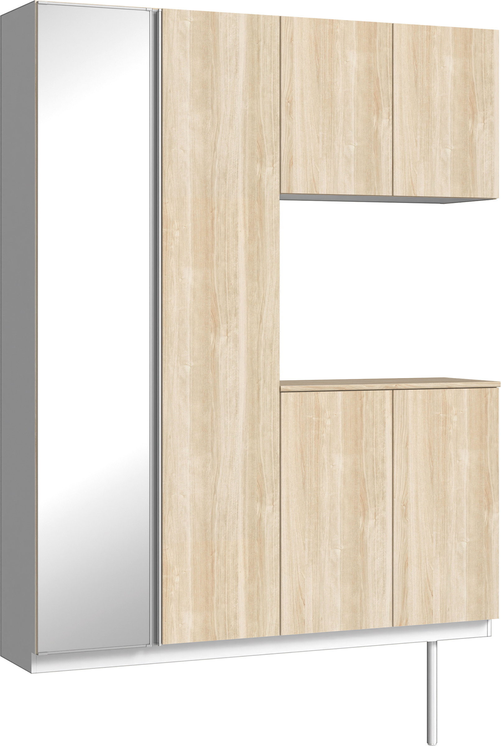 玄関収納　イエリア　開き戸ユニット　フラット　Ｓ０２　コの字ＰＬＡＮ　シューズ収納　ミラー扉　１６００幅　〈コットンベージュ柄〉　ハンドルレス