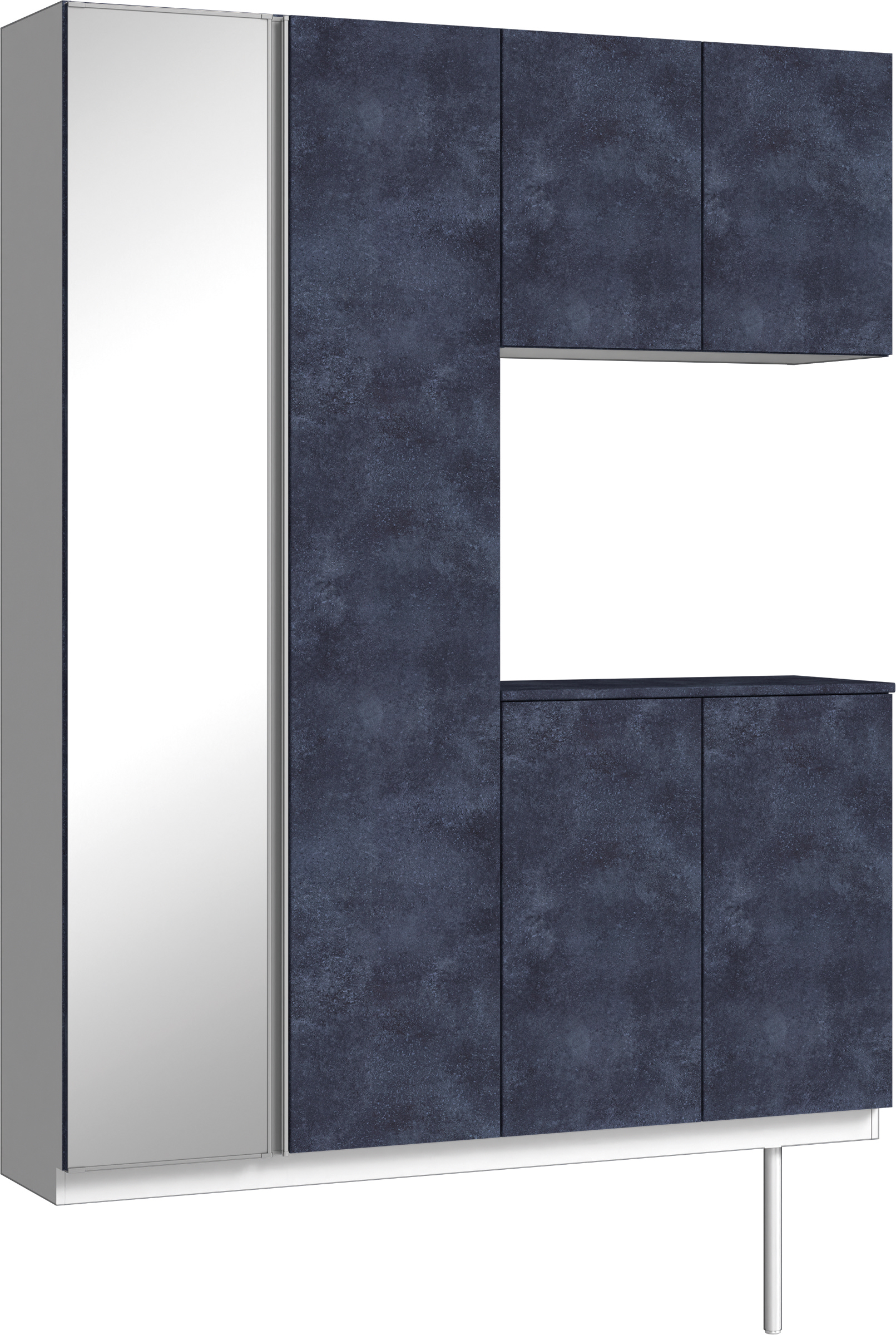 玄関収納　イエリア　開き戸ユニット　フラット　Ｓ０２　コの字ＰＬＡＮ　シューズ収納　ミラー扉　１６００幅　〈コバルトブルー柄〉　ハンドルレス