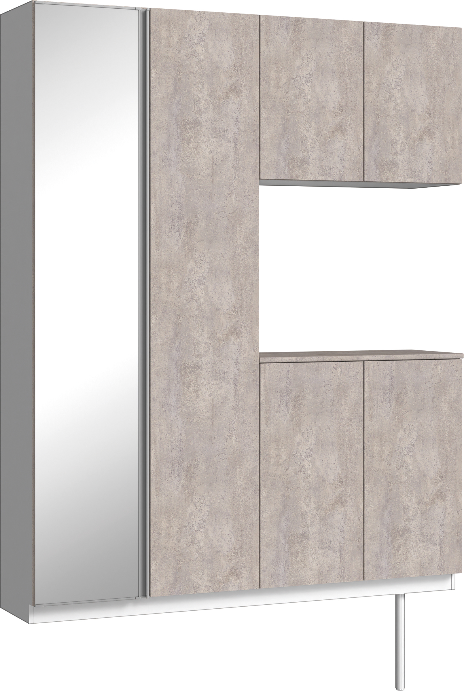 玄関収納　イエリア　開き戸ユニット　フラット　Ｓ０２　コの字ＰＬＡＮ　シューズ収納　ミラー扉　１６００幅　〈コンクリートグレー柄〉　ハンドルレス