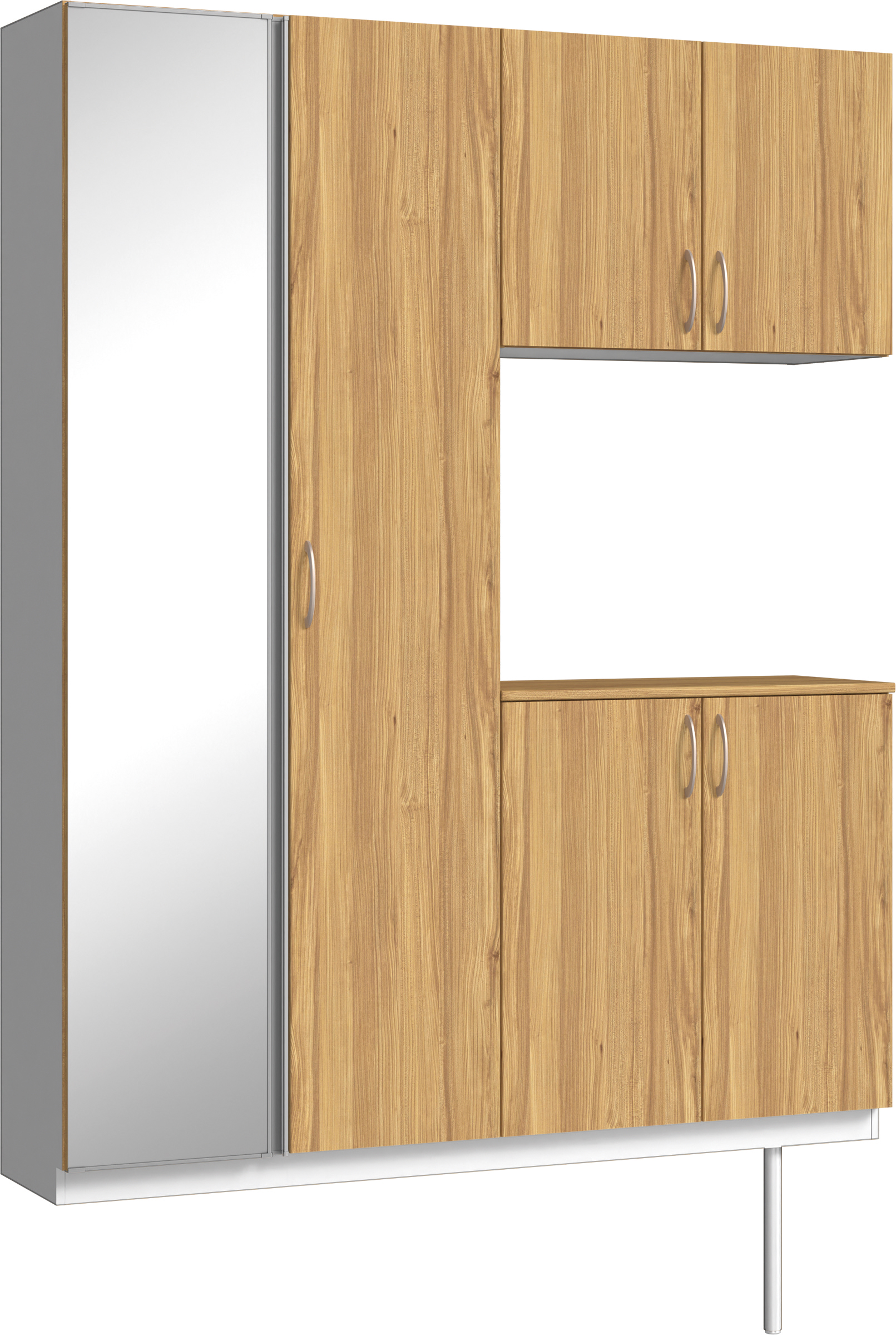 玄関収納　イエリア　開き戸ユニット　フラット　Ｓ０２　コの字ＰＬＡＮ　シューズ収納　ミラー扉　１６００幅　〈シナモンブラウン柄〉　ハンドルラウンド型〈Ｔシルバー色〉