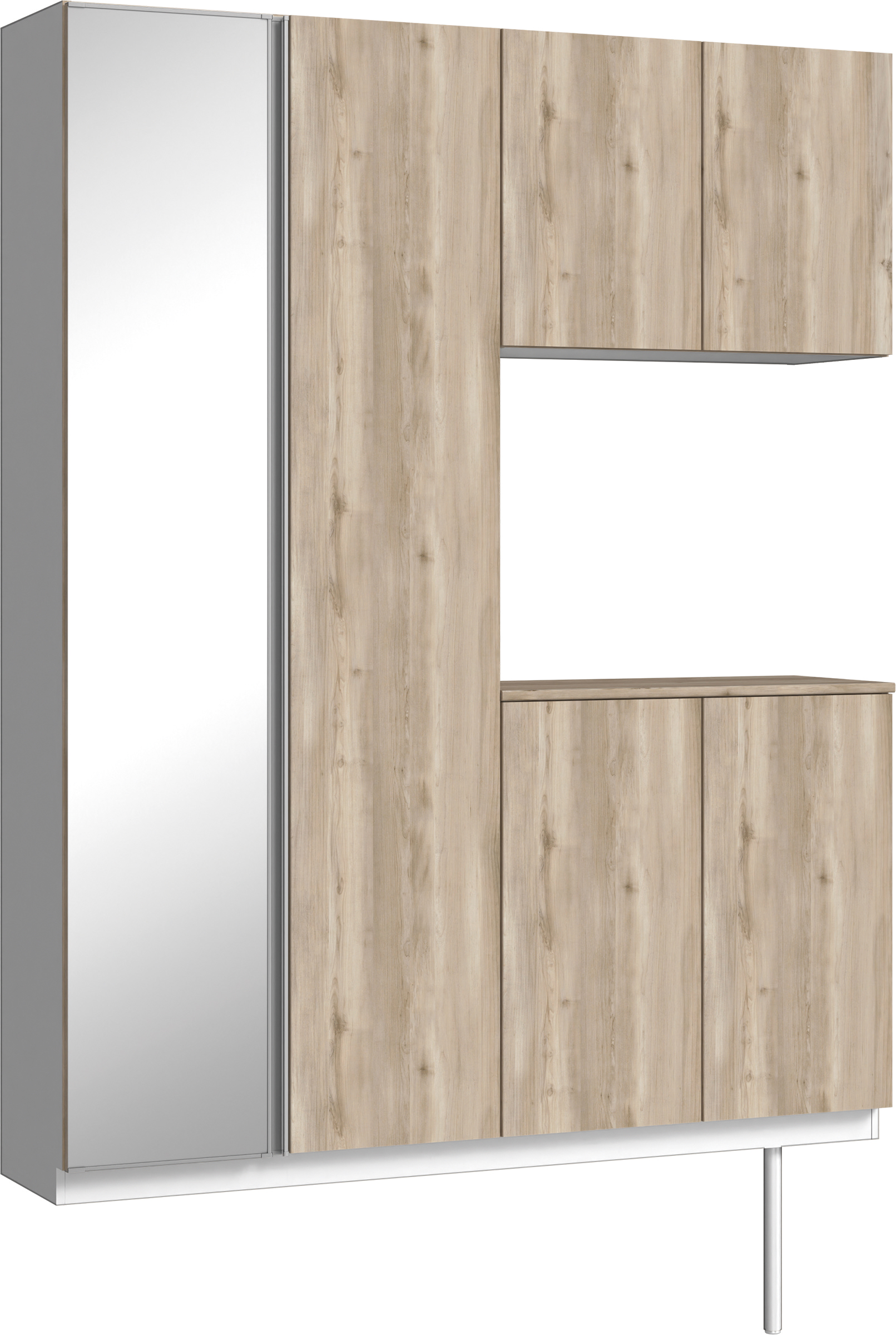 玄関収納　イエリア　開き戸ユニット　フラット　Ｓ０２　コの字ＰＬＡＮ　シューズ収納　ミラー扉　１６００幅　〈スモークグレー柄〉　ハンドルレス